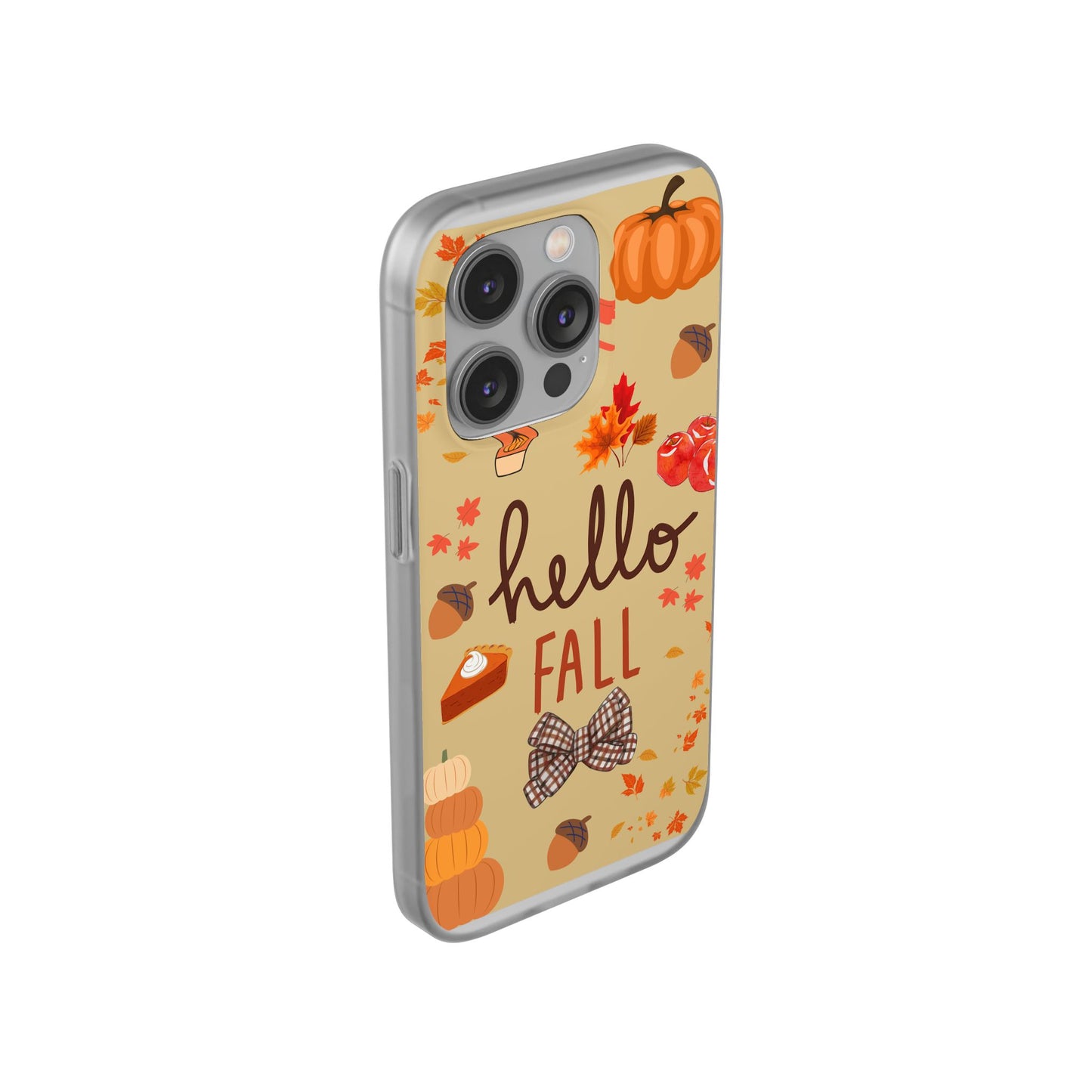 Autumn-Themed Flexi Cases, Seasonal iPhone Cover, Hello Fall Phone Case, Fall Decor Accessory, Perfect for Thanksgiving Gifts
