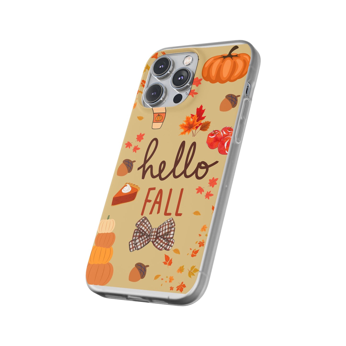 Autumn-Themed Flexi Cases, Seasonal iPhone Cover, Hello Fall Phone Case, Fall Decor Accessory, Perfect for Thanksgiving Gifts
