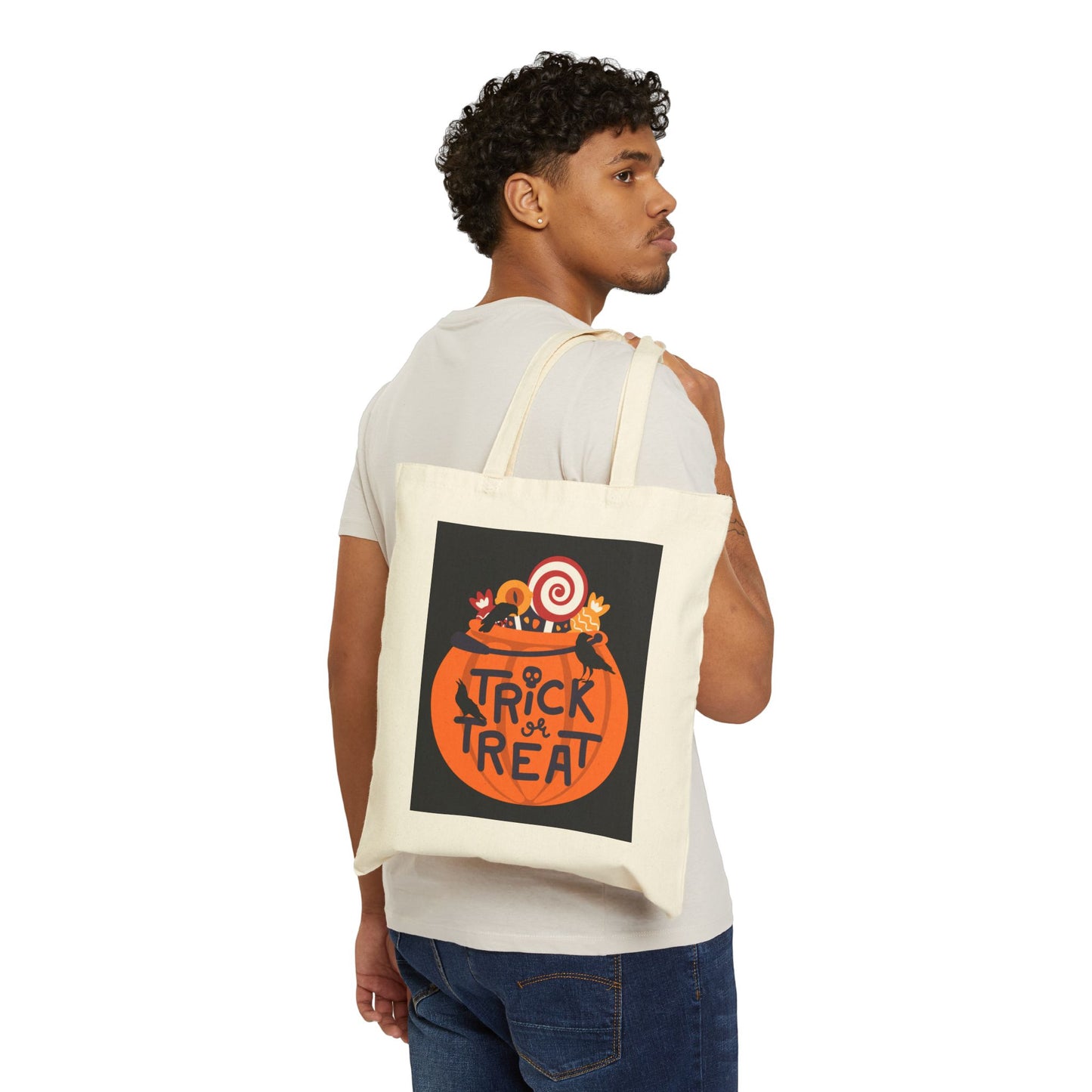 Halloween themed Cotton Canvas Tote Bag, Trick or Treat Bag.