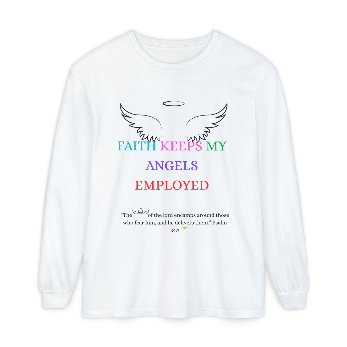 Faith-Inspired Long Sleeve Tee, Spiritual Long Sleeve Shirt, Christian T-Shirt, Angel-Themed Apparel, Gift for Faith