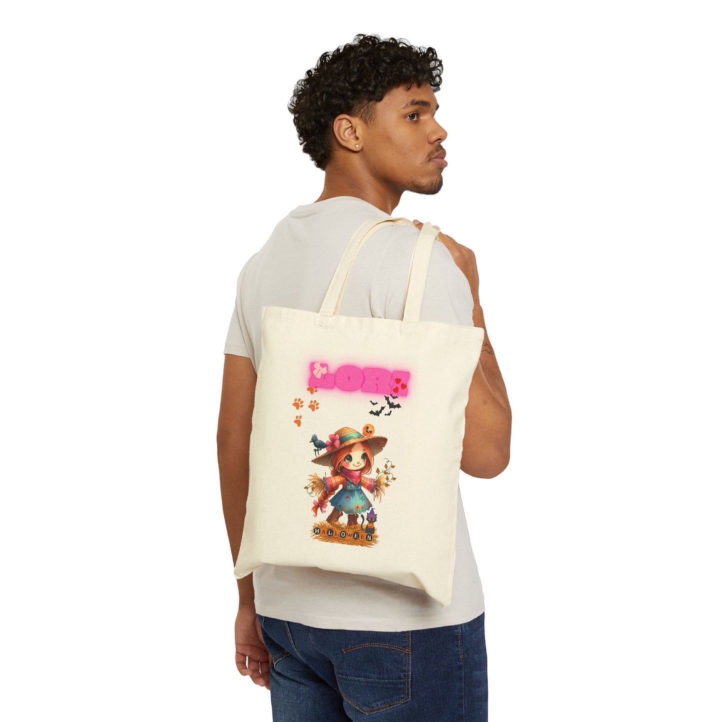 Cute Fall-Themed Cotton Canvas Tote Bag, Harvest Bag, Eco-Friendly Shopper, Gift for Autumn, Scarecrow Design