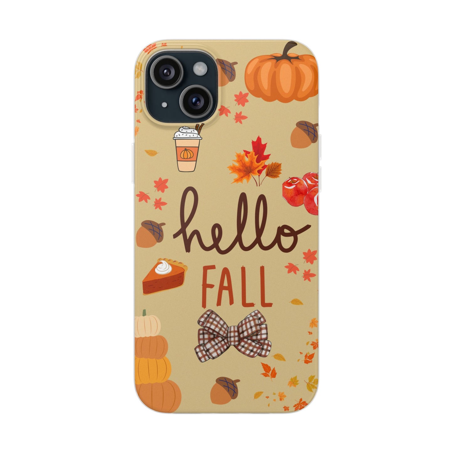 Autumn-Themed Flexi Cases, Seasonal iPhone Cover, Hello Fall Phone Case, Fall Decor Accessory, Perfect for Thanksgiving Gifts