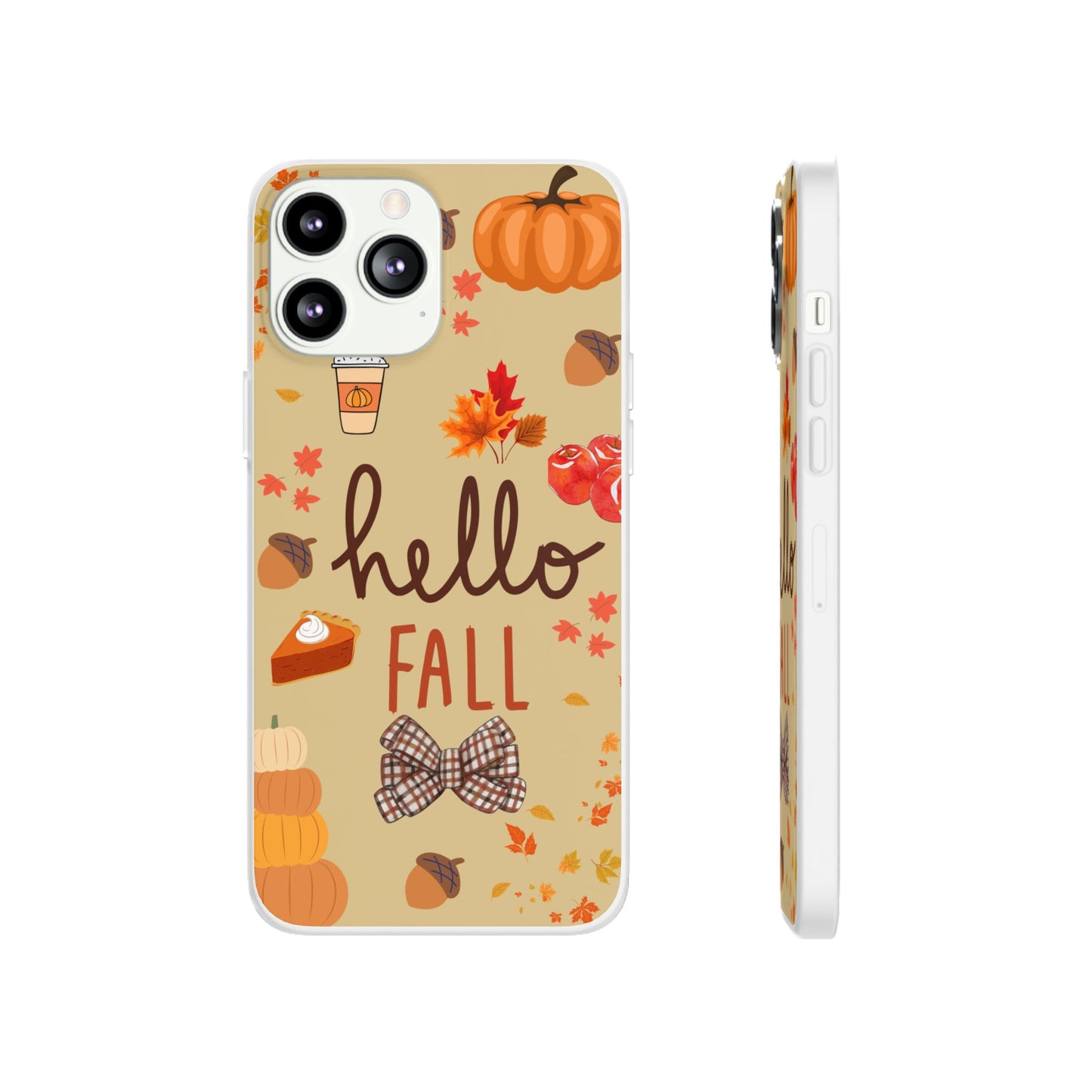 Autumn-Themed Flexi Cases, Seasonal iPhone Cover, Hello Fall Phone Case, Fall Decor Accessory, Perfect for Thanksgiving Gifts
