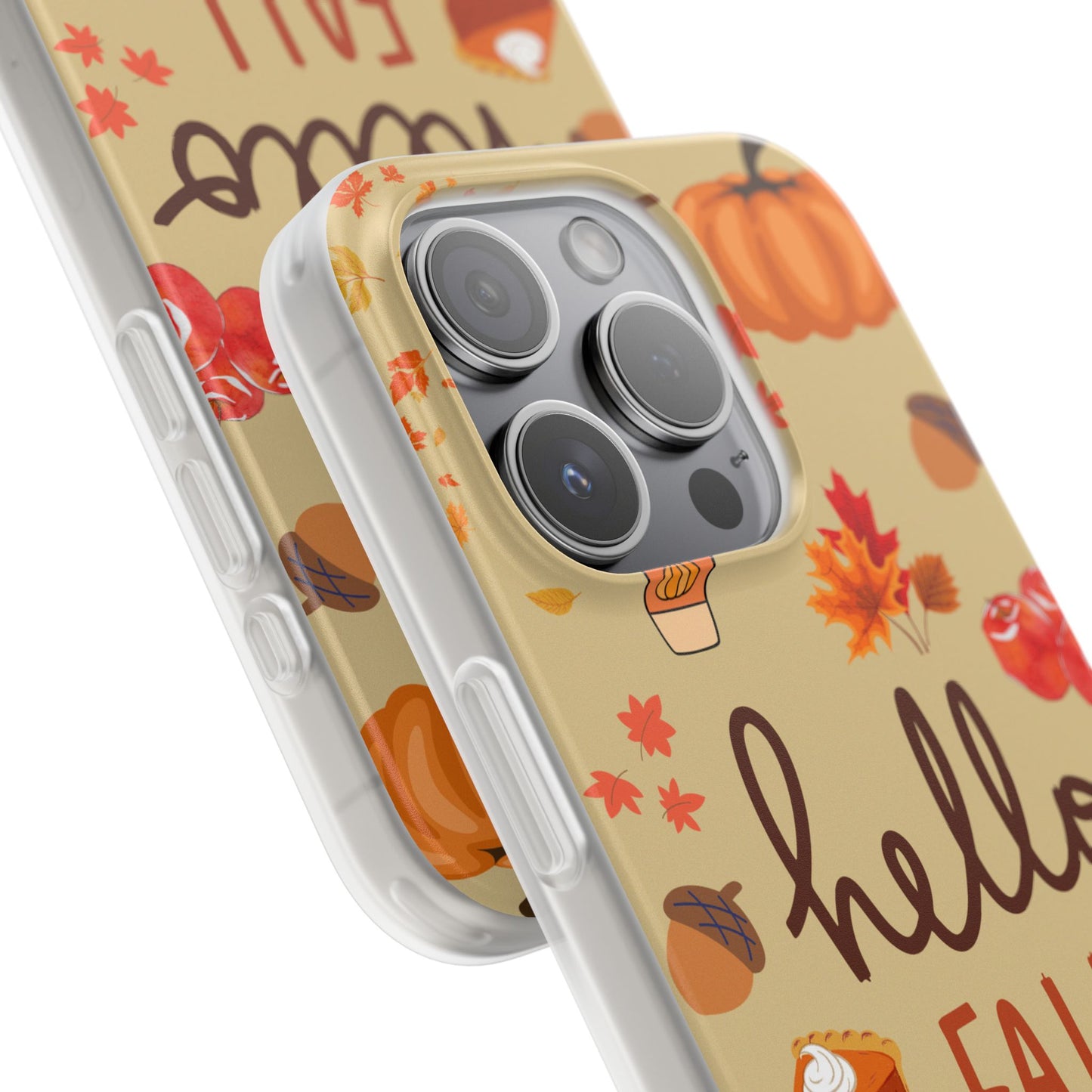Autumn-Themed Flexi Cases, Seasonal iPhone Cover, Hello Fall Phone Case, Fall Decor Accessory, Perfect for Thanksgiving Gifts