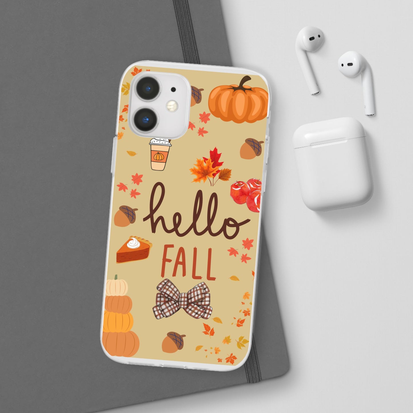 Autumn-Themed Flexi Cases, Seasonal iPhone Cover, Hello Fall Phone Case, Fall Decor Accessory, Perfect for Thanksgiving Gifts
