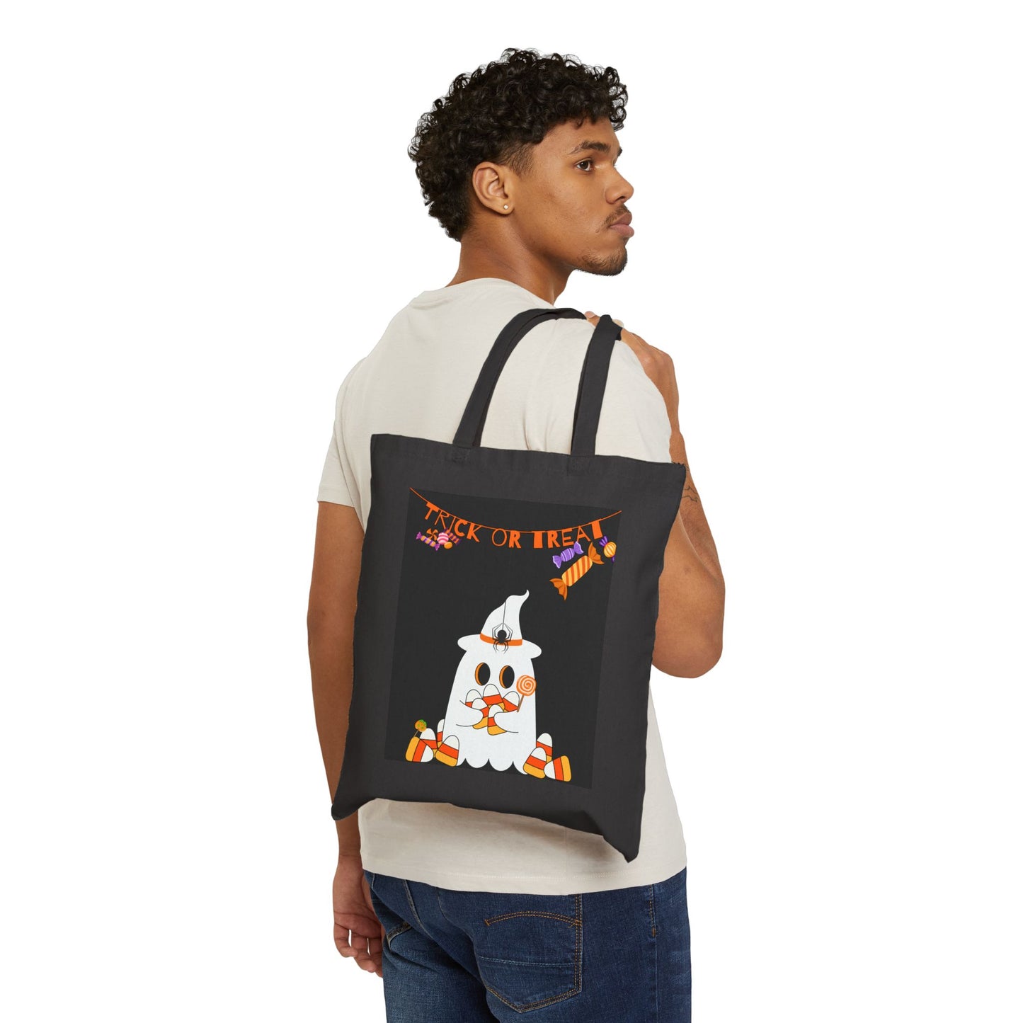 Halloween Cotton Canvas Trick or Treat Tote Bag for Kids
