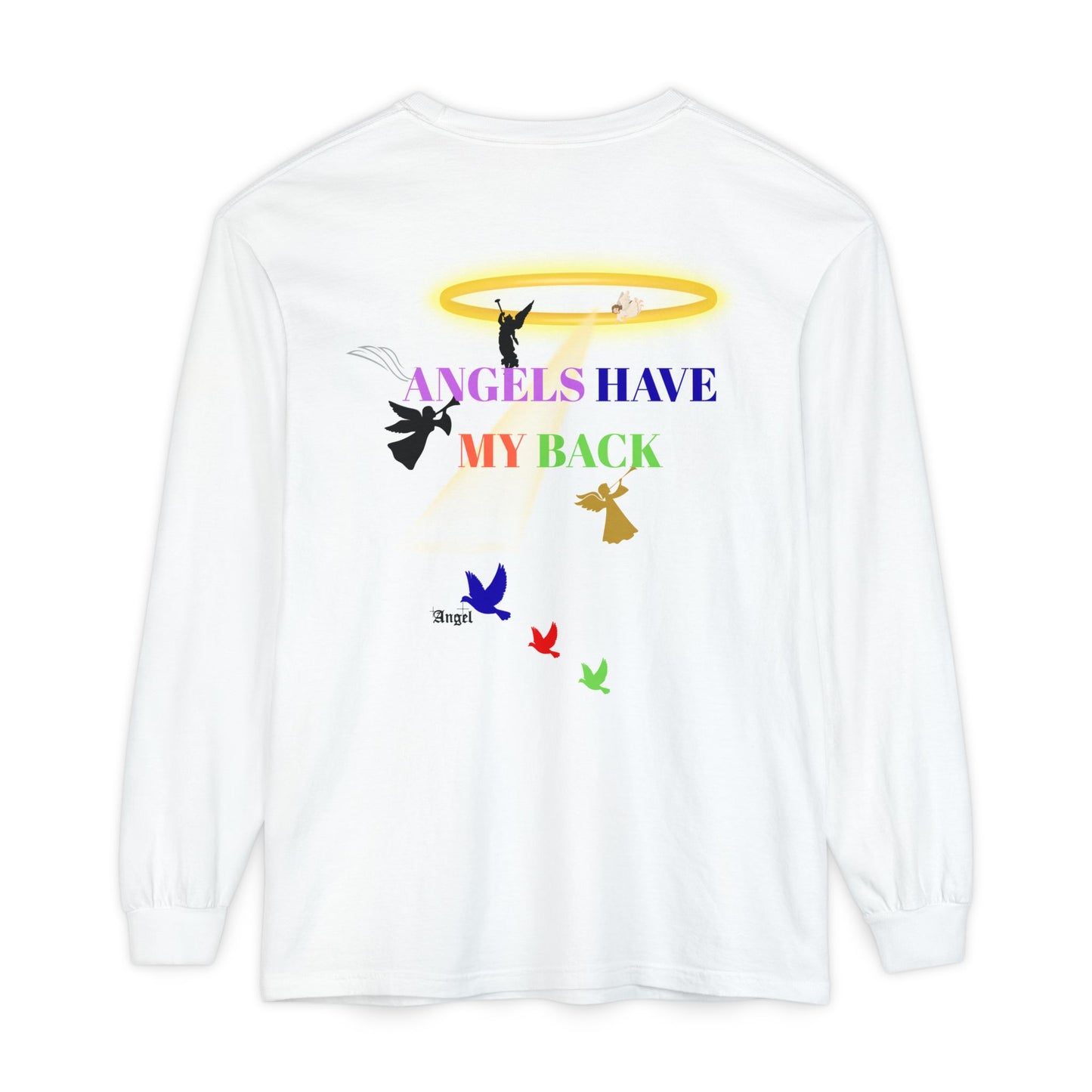 Faith-Inspired Long Sleeve Tee, Spiritual Long Sleeve Shirt, Christian T-Shirt, Angel-Themed Apparel, Gift for Faith