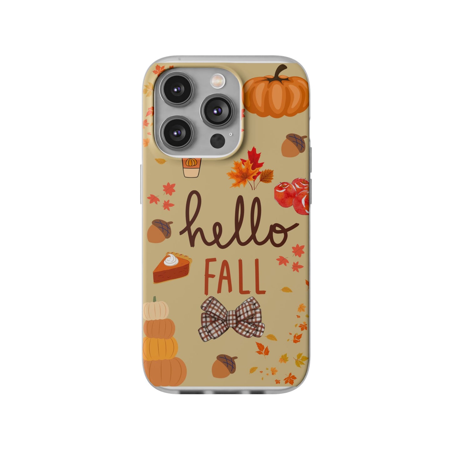 Autumn-Themed Flexi Cases, Seasonal iPhone Cover, Hello Fall Phone Case, Fall Decor Accessory, Perfect for Thanksgiving Gifts