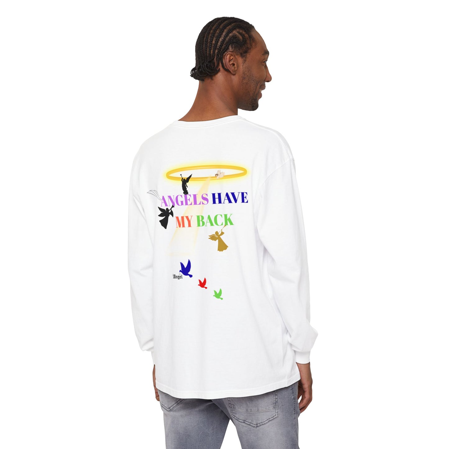 Faith-Inspired Long Sleeve Tee, Spiritual Long Sleeve Shirt, Christian T-Shirt, Angel-Themed Apparel, Gift for Faith