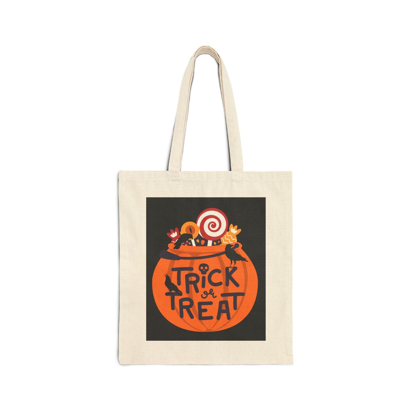 Halloween themed Cotton Canvas Tote Bag, Trick or Treat Bag.