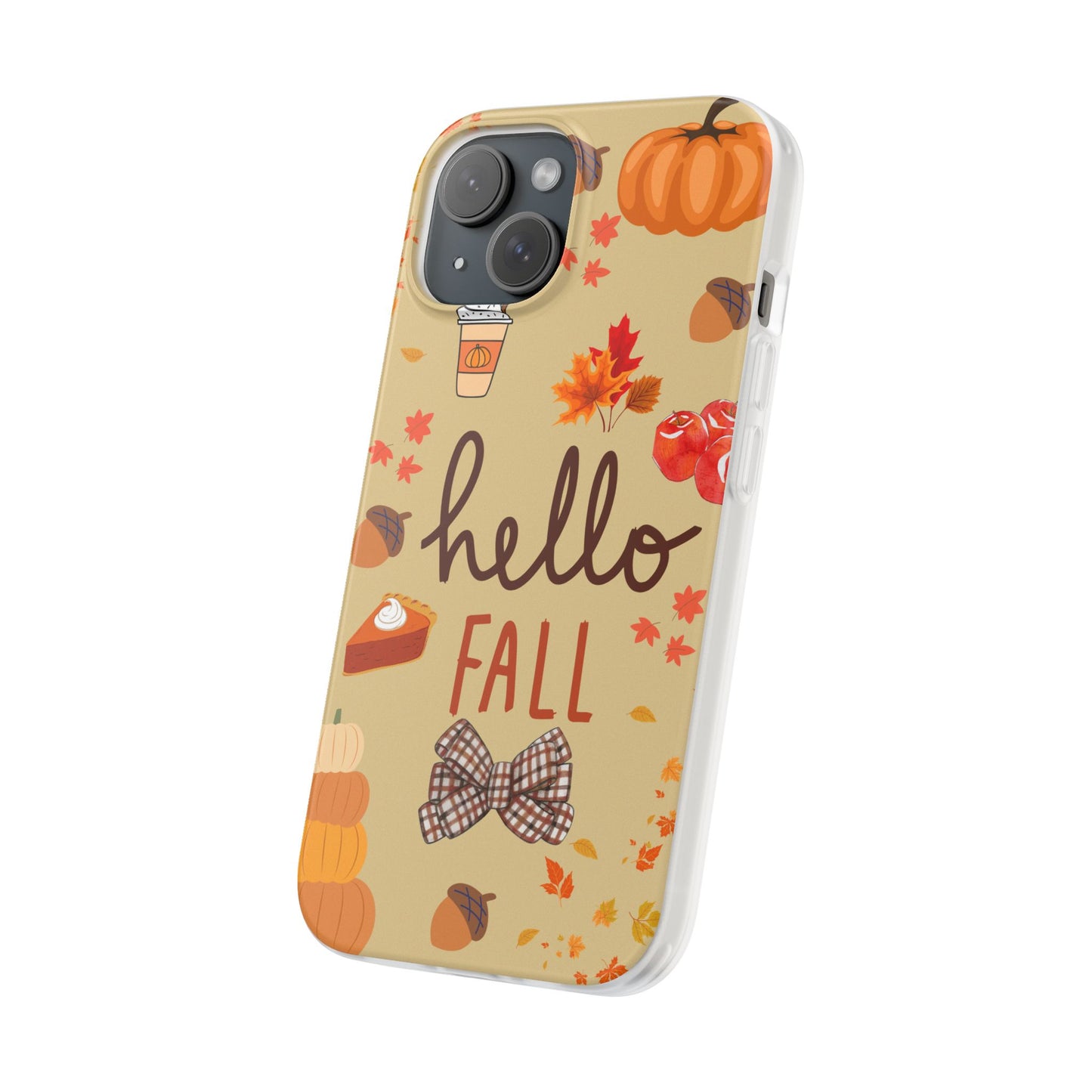 Autumn-Themed Flexi Cases, Seasonal iPhone Cover, Hello Fall Phone Case, Fall Decor Accessory, Perfect for Thanksgiving Gifts
