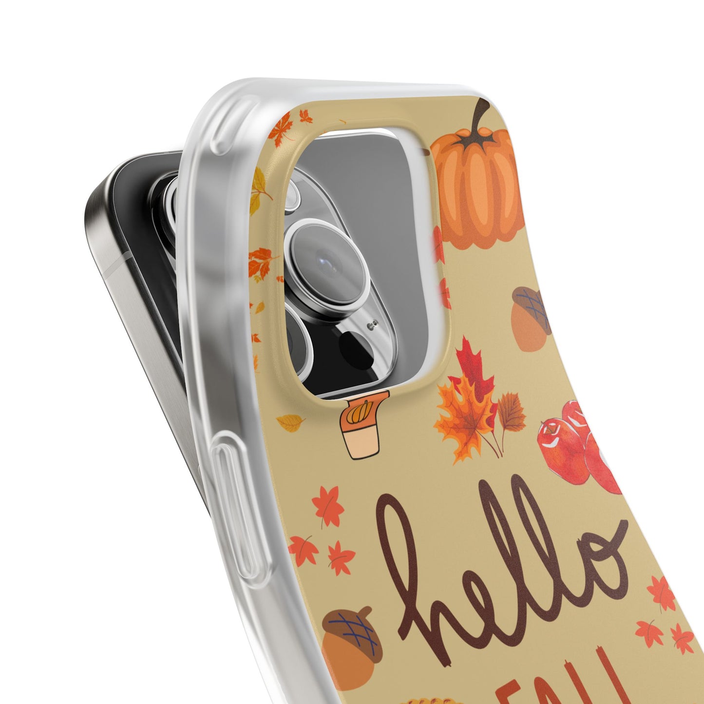 Autumn-Themed Flexi Cases, Seasonal iPhone Cover, Hello Fall Phone Case, Fall Decor Accessory, Perfect for Thanksgiving Gifts