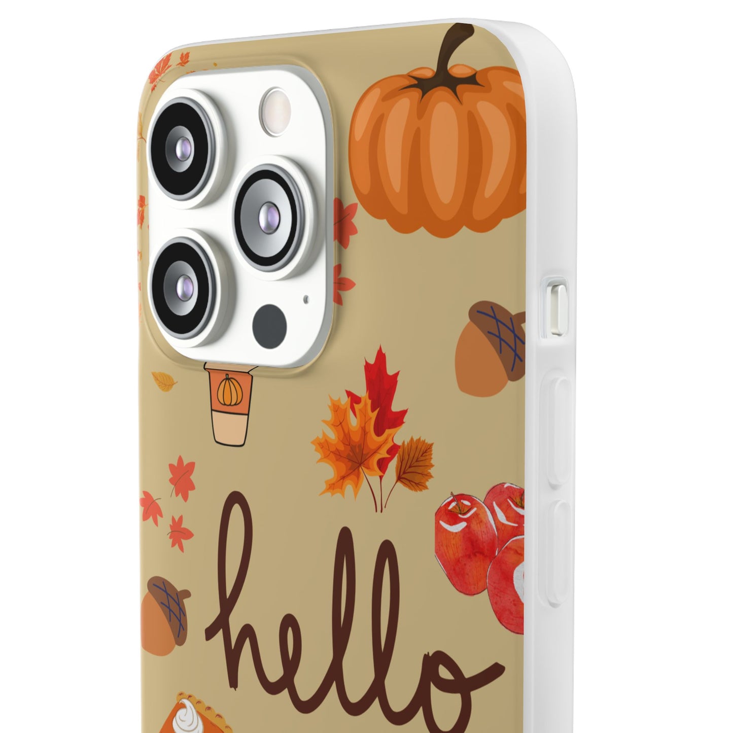 Autumn-Themed Flexi Cases, Seasonal iPhone Cover, Hello Fall Phone Case, Fall Decor Accessory, Perfect for Thanksgiving Gifts
