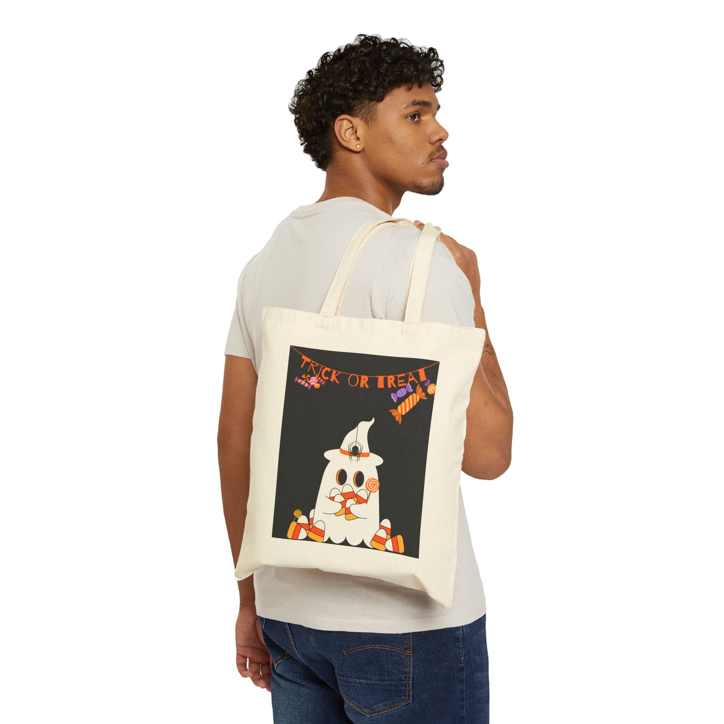 Halloween Cotton Canvas Trick or Treat Tote Bag for Kids