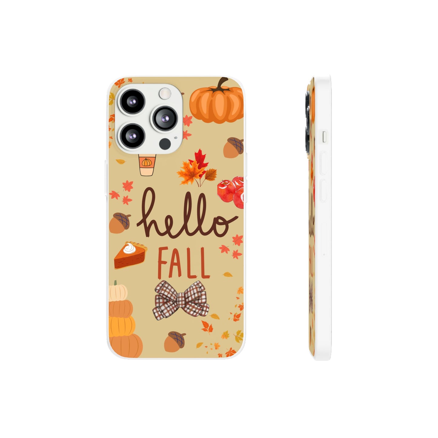 Autumn-Themed Flexi Cases, Seasonal iPhone Cover, Hello Fall Phone Case, Fall Decor Accessory, Perfect for Thanksgiving Gifts