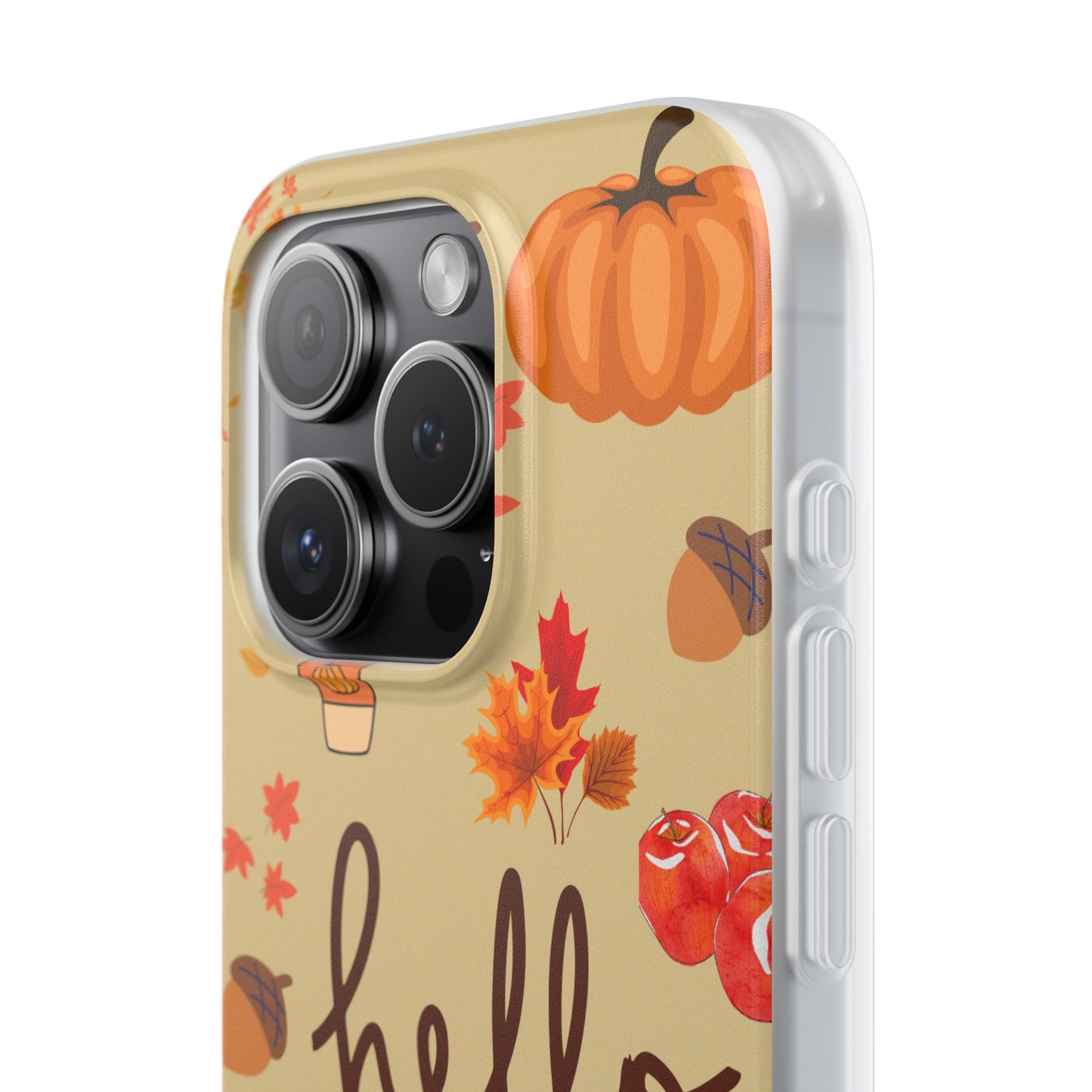 Autumn-Themed Flexi Cases, Seasonal iPhone Cover, Hello Fall Phone Case, Fall Decor Accessory, Perfect for Thanksgiving Gifts