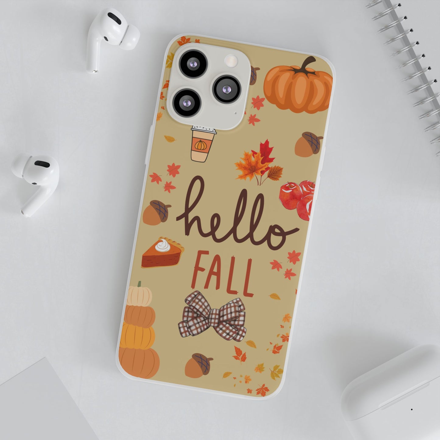 Autumn-Themed Flexi Cases, Seasonal iPhone Cover, Hello Fall Phone Case, Fall Decor Accessory, Perfect for Thanksgiving Gifts