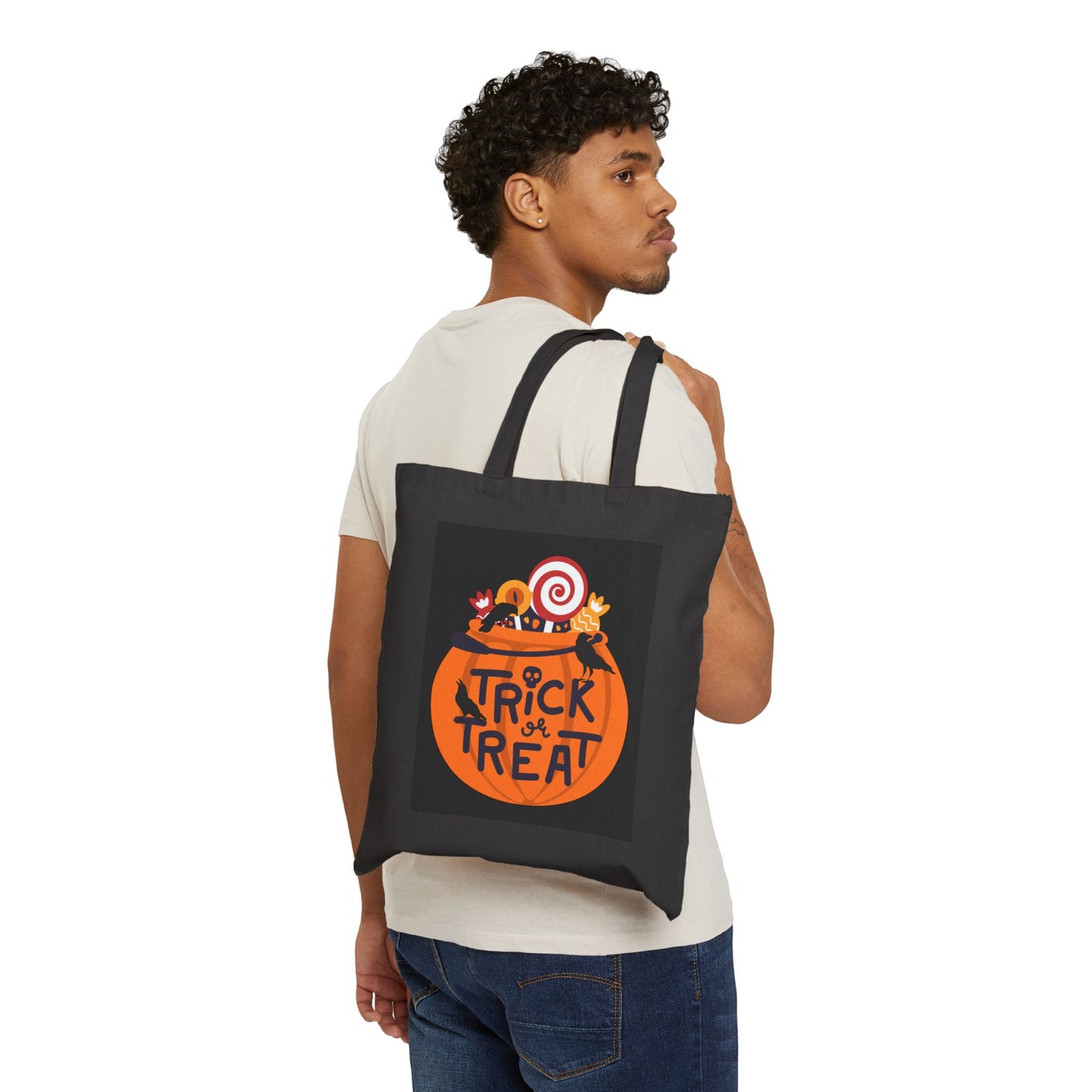 Halloween themed Cotton Canvas Tote Bag, Trick or Treat Bag.