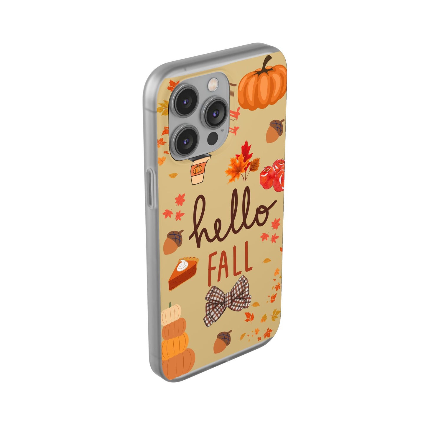 Autumn-Themed Flexi Cases, Seasonal iPhone Cover, Hello Fall Phone Case, Fall Decor Accessory, Perfect for Thanksgiving Gifts