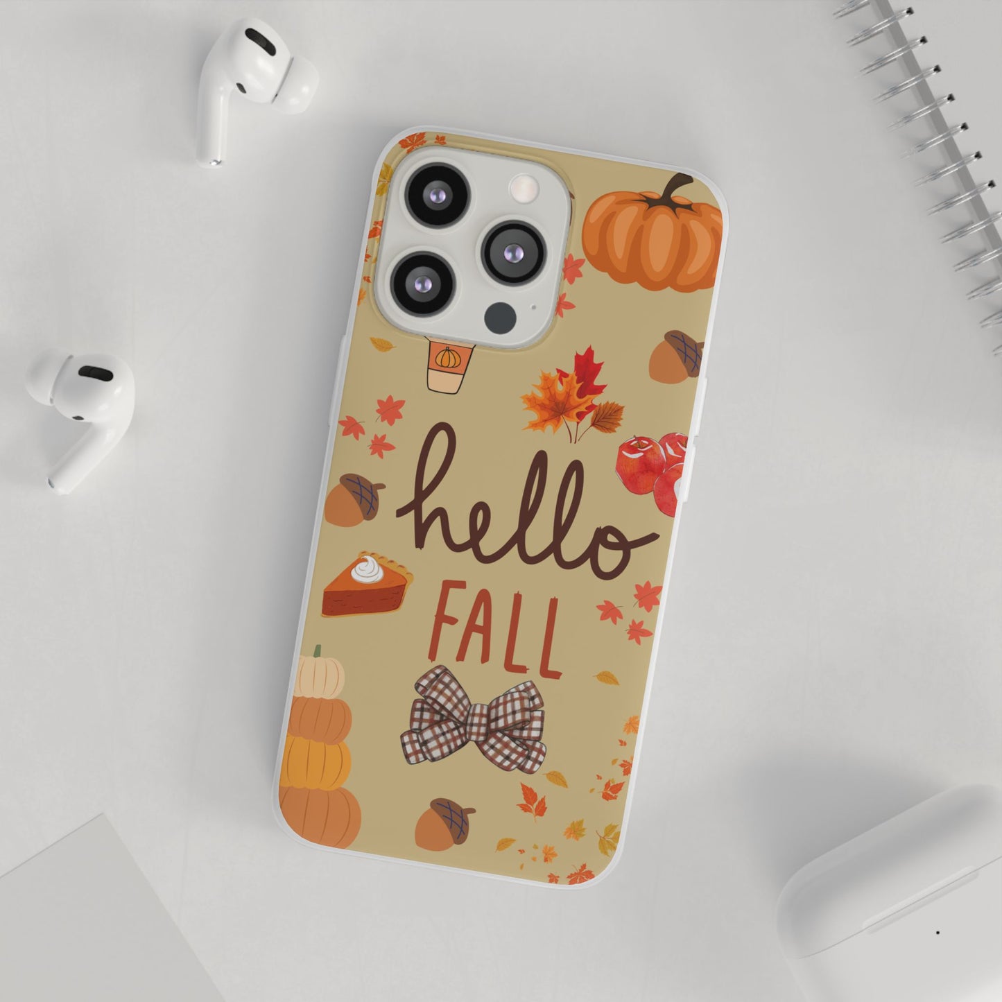 Autumn-Themed Flexi Cases, Seasonal iPhone Cover, Hello Fall Phone Case, Fall Decor Accessory, Perfect for Thanksgiving Gifts