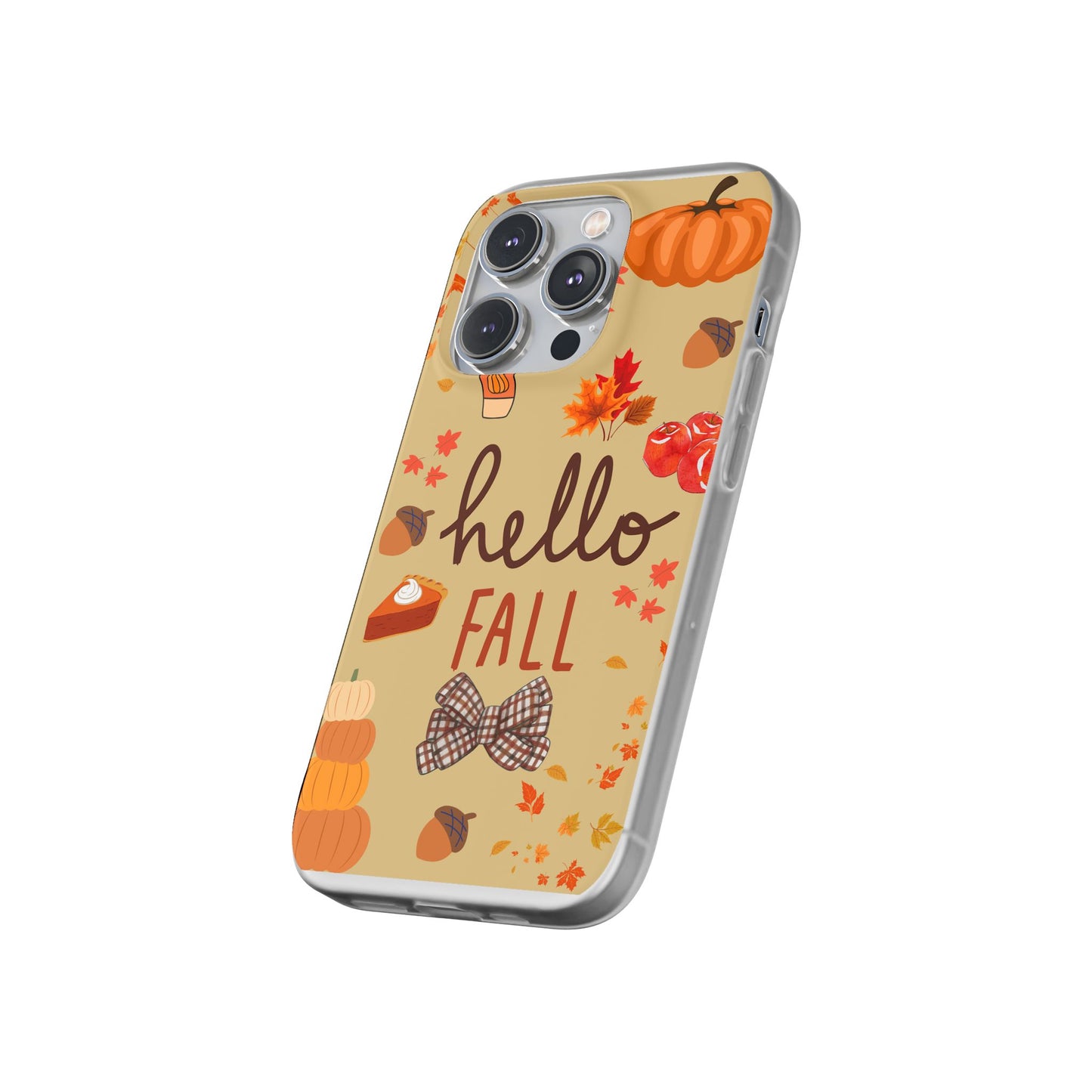 Autumn-Themed Flexi Cases, Seasonal iPhone Cover, Hello Fall Phone Case, Fall Decor Accessory, Perfect for Thanksgiving Gifts