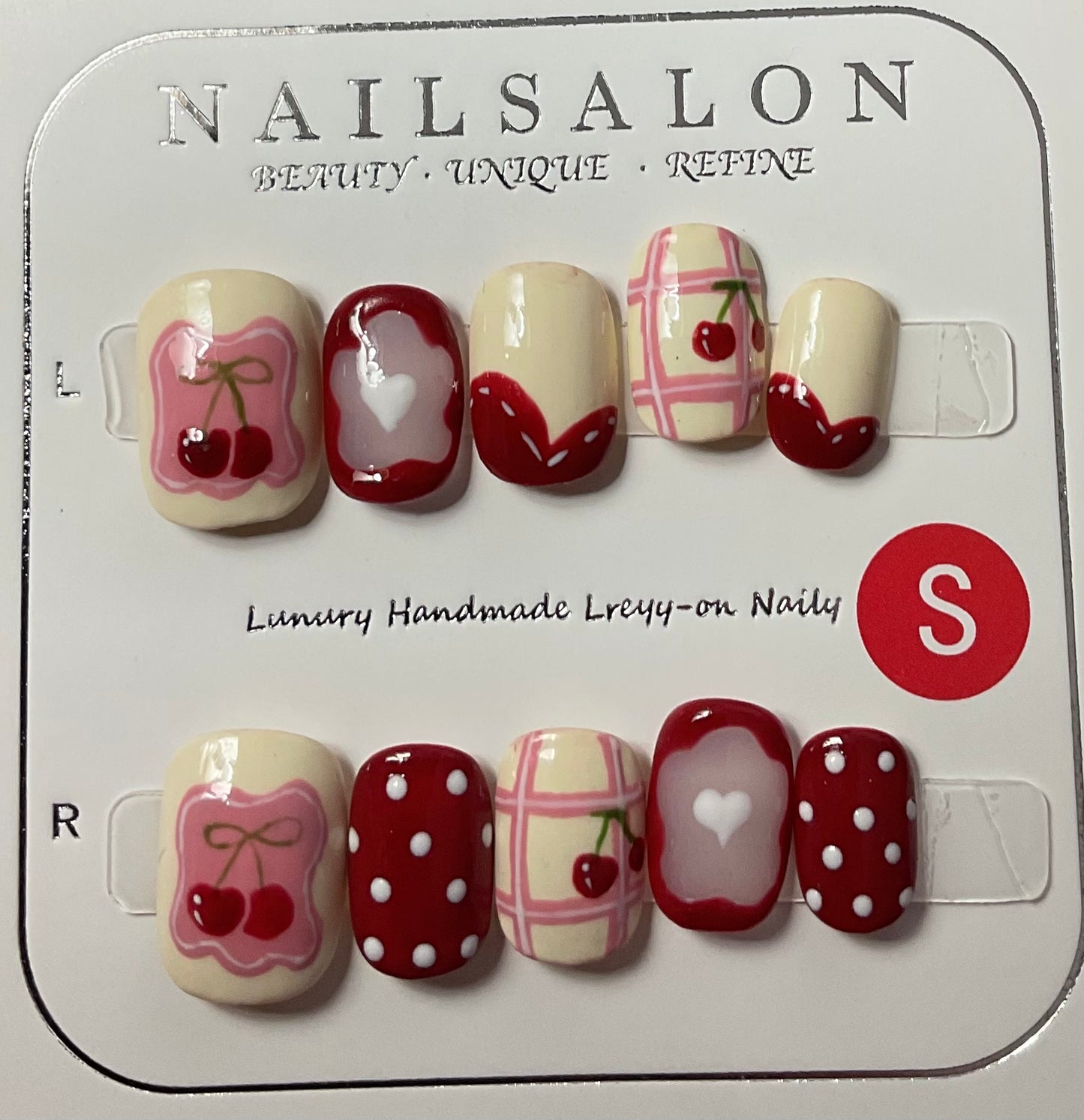 Cherry and White Press On Nails