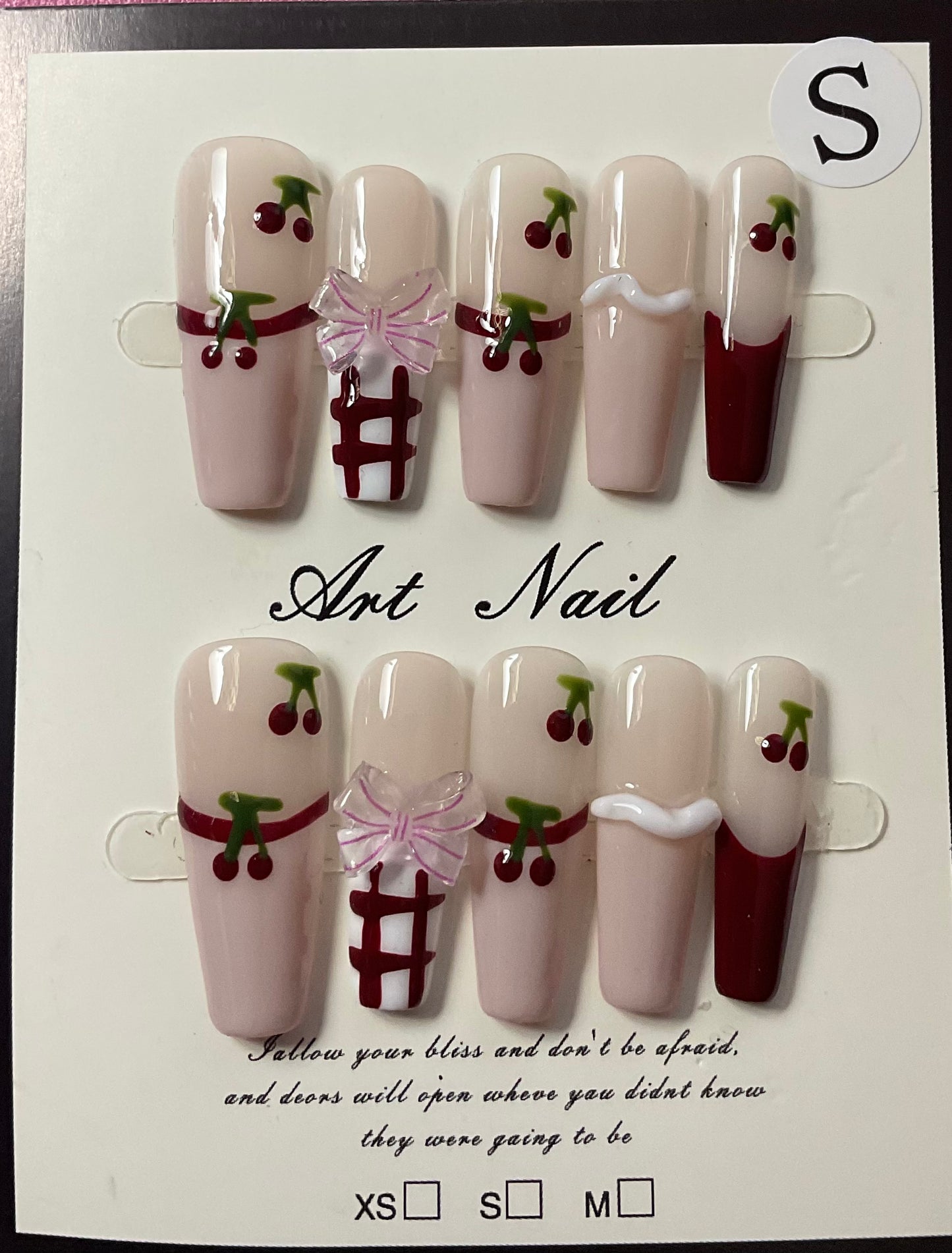 Cherry and Bow French Tips Press On Nails