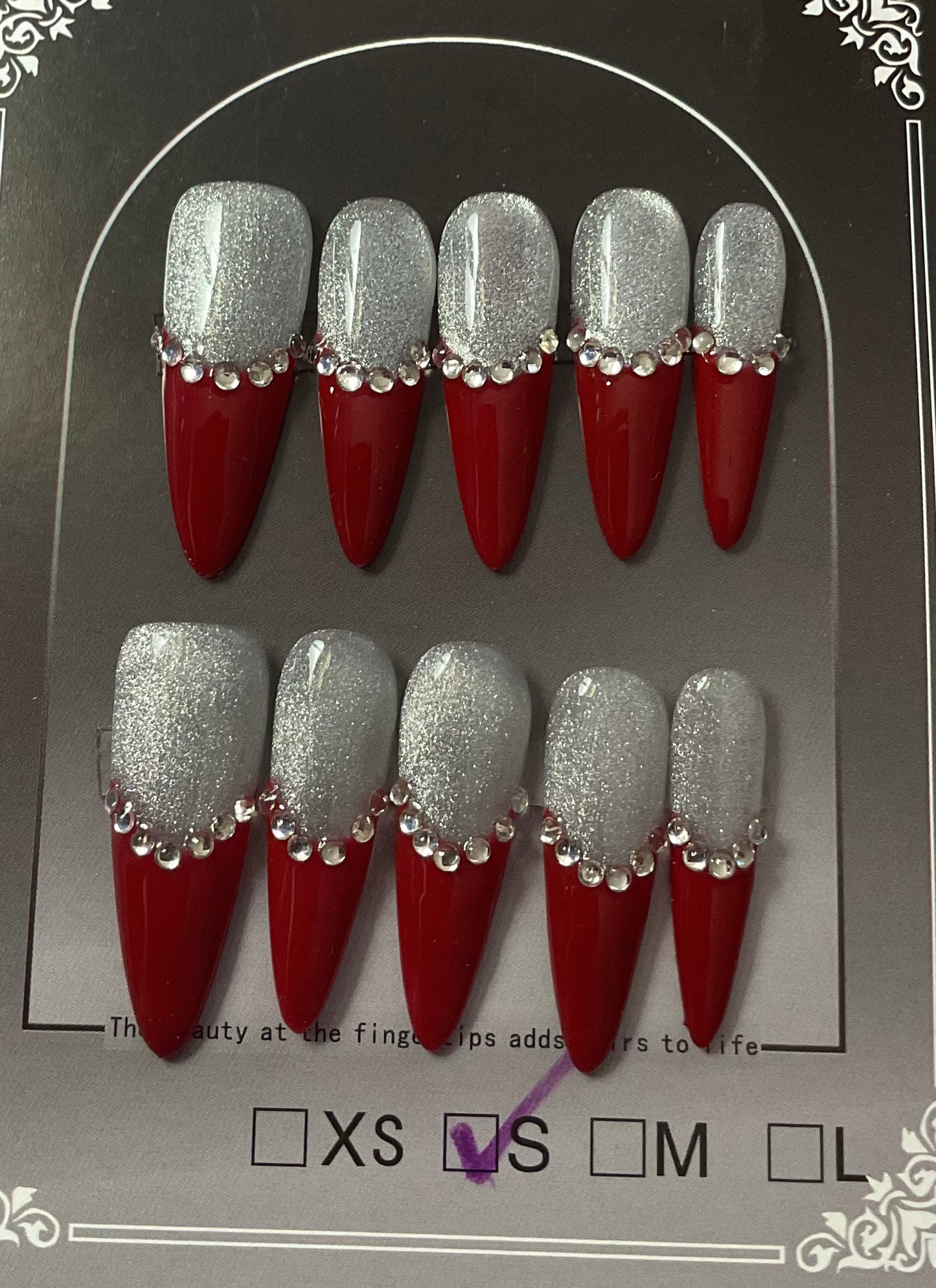 Red & Sliver French Tips Press On Nails