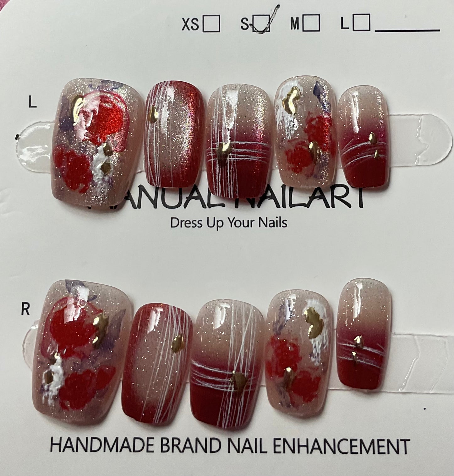 Crimson Floral Press On Nails