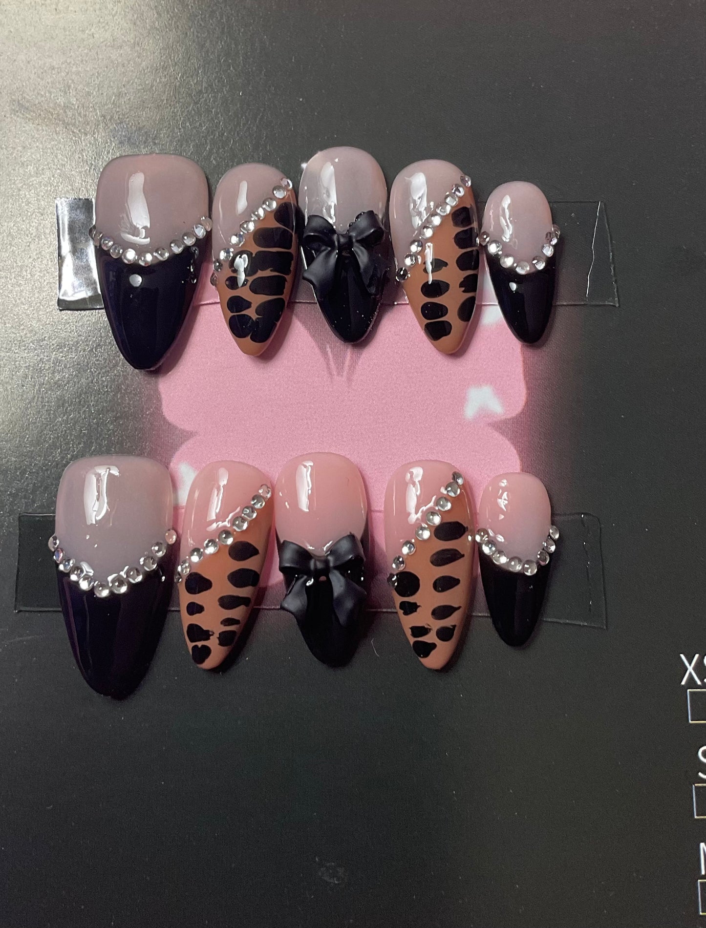 Black French Tips with Bow