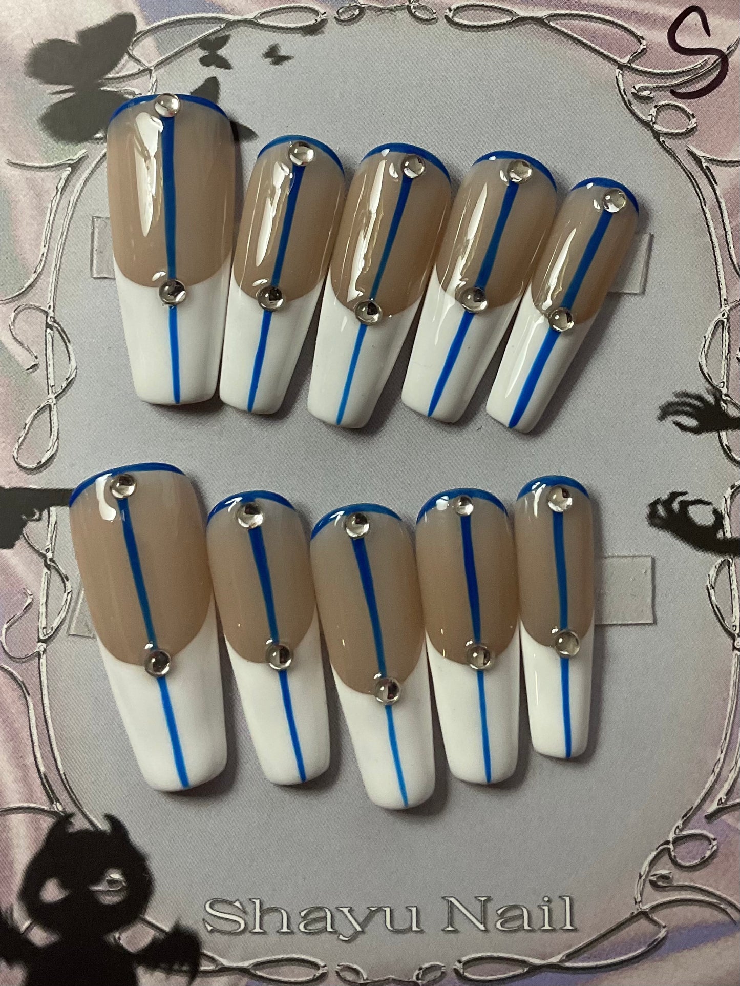 White and Blue French Tip Press On Nails