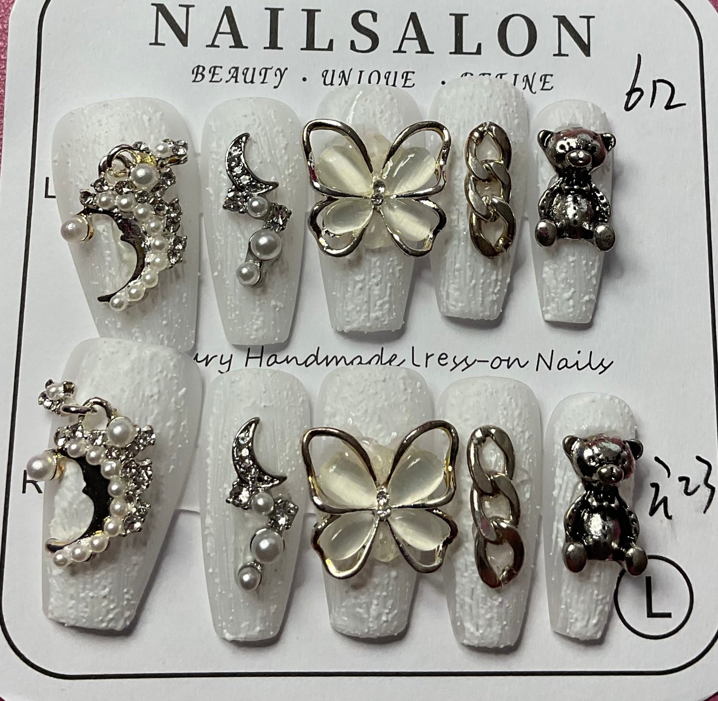 White 3D Press On Nails