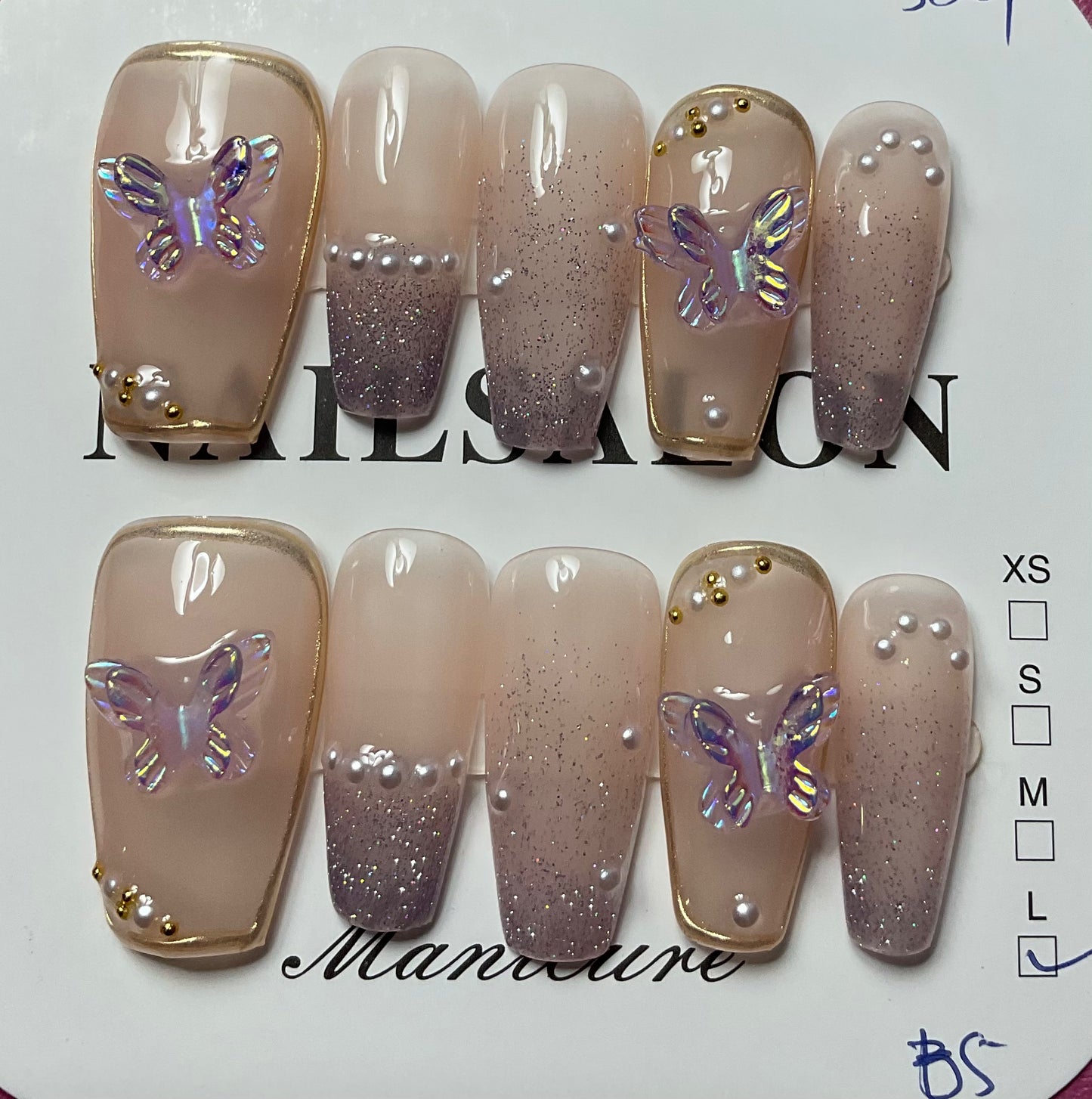 Purple 3D Butter Fly Press On Nails