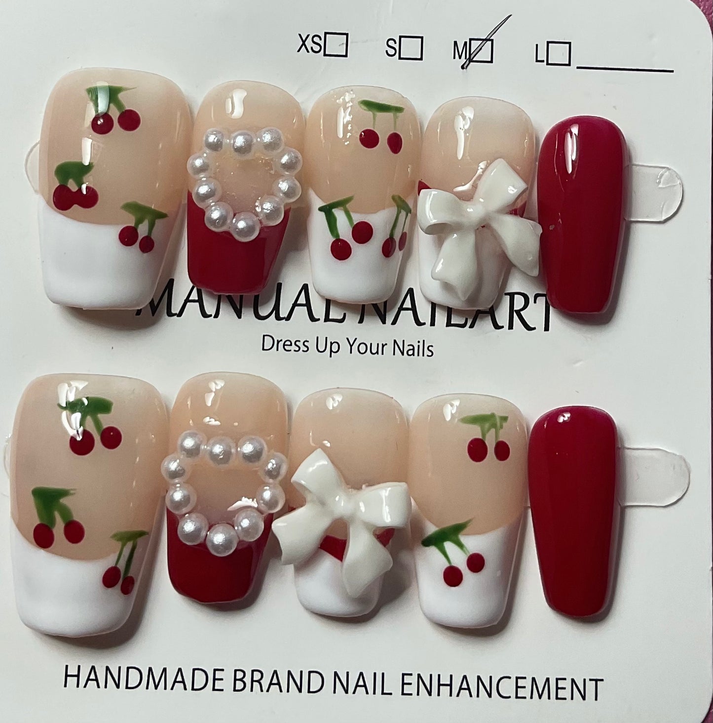White, Red,Cherry and French tip Nails