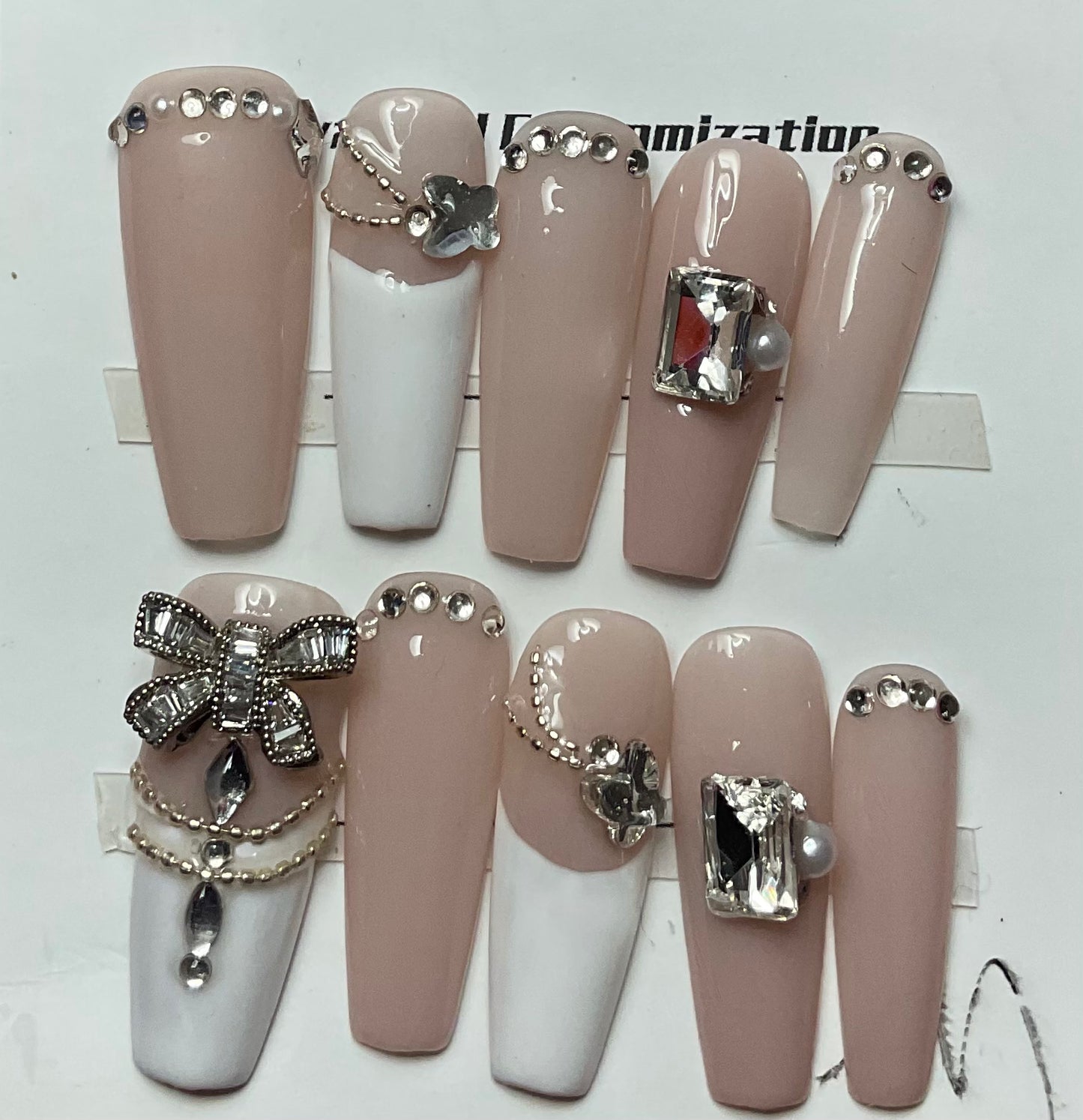 Diamond French Tips Press On Nails