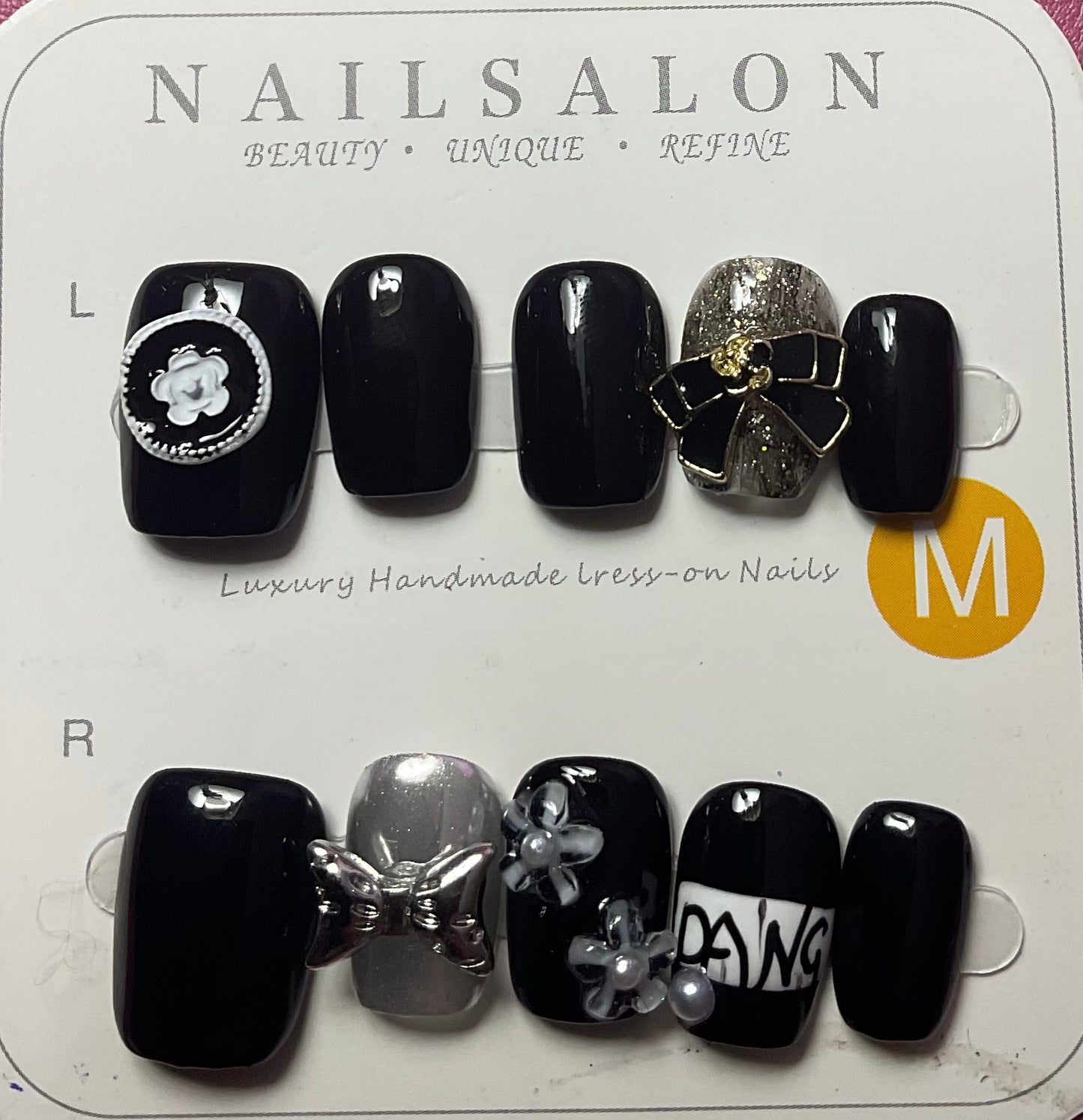 Glamorous Black & Embellished Press On Nails