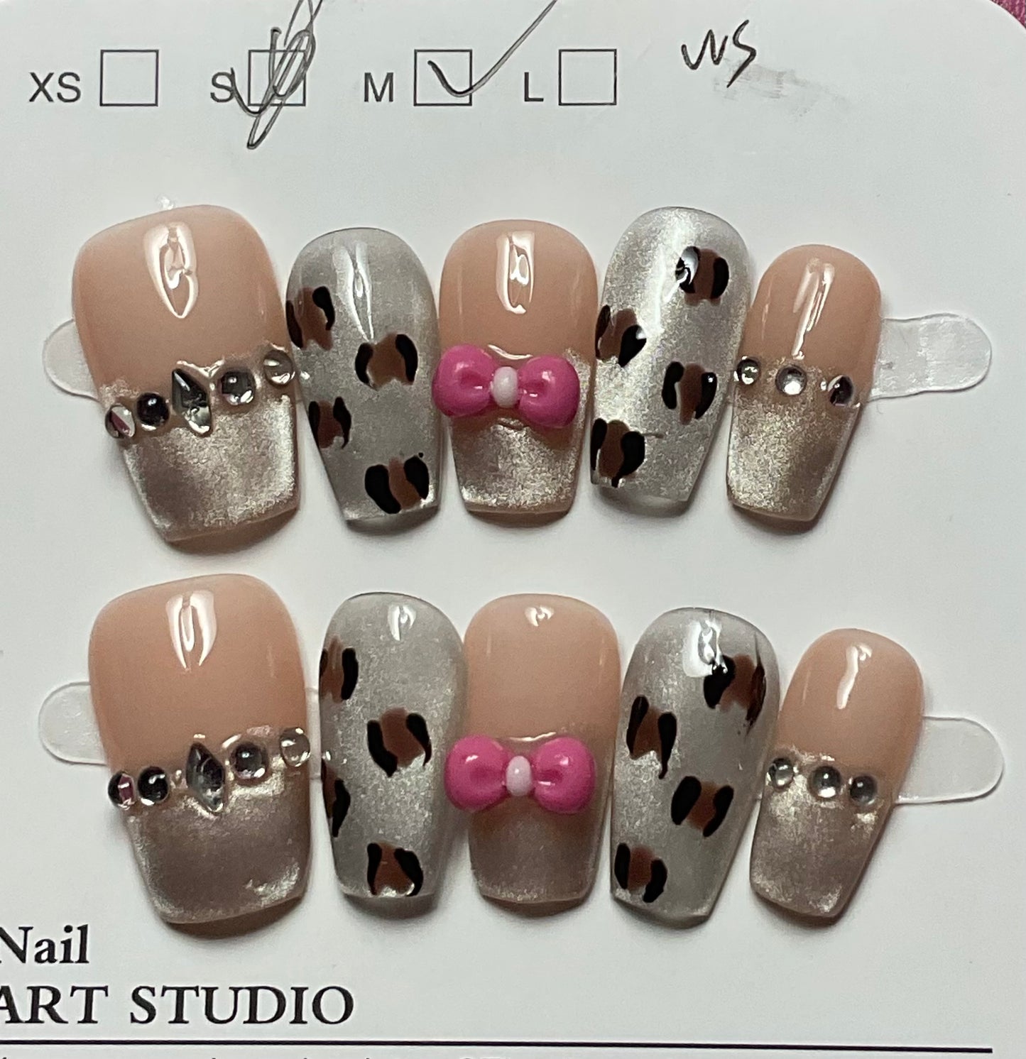 Leopard Love & Bow Press On Nails