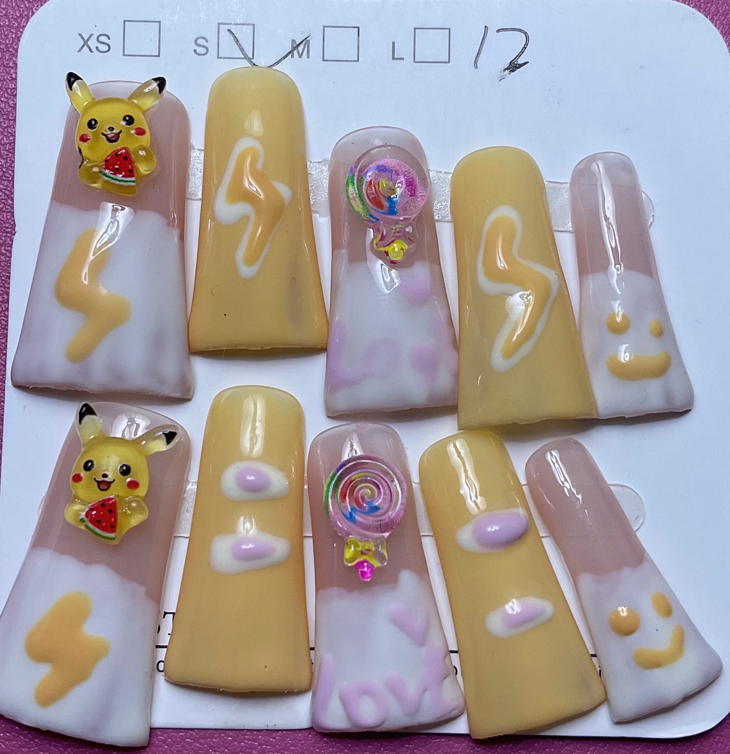 Pikachu Power Candy Swirl Press On Dunk Nails
