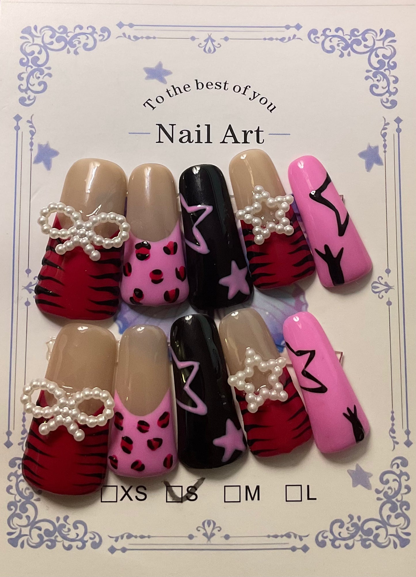 3D Bows and Stars Press On Duck Nails