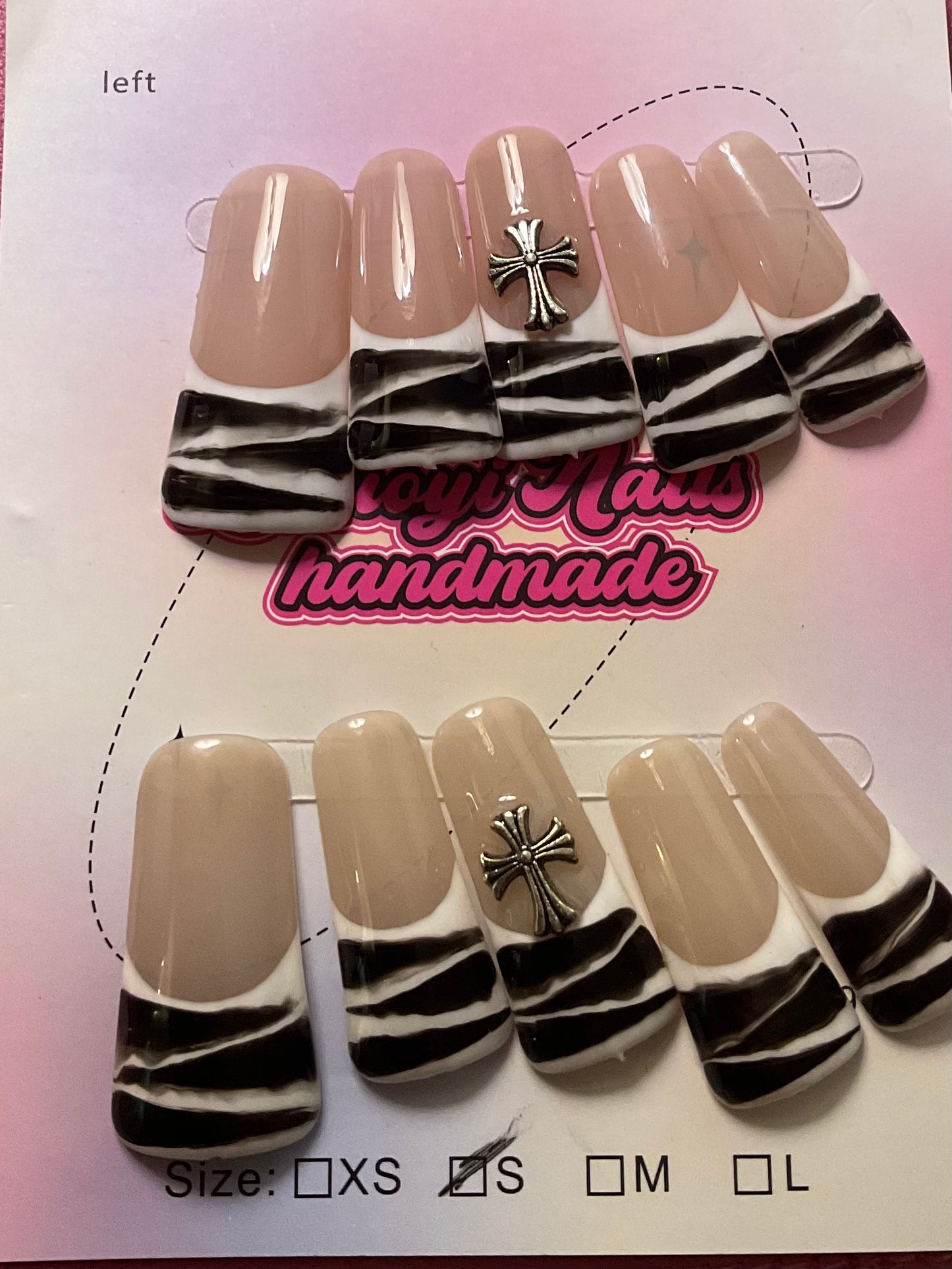 Zebra Strip Tips Press On Duck Nails