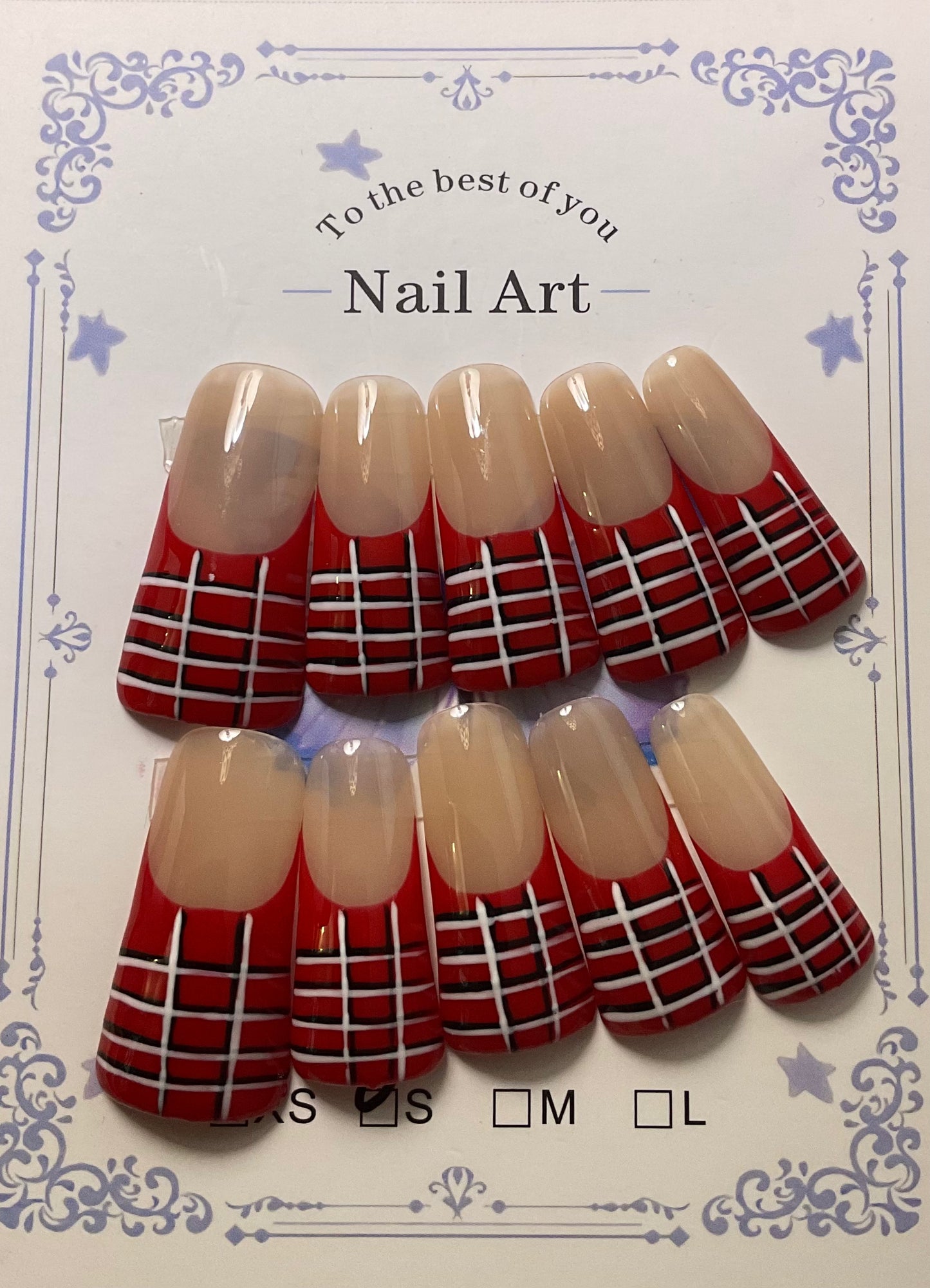 Red And White Plaid Press On Duck Nails