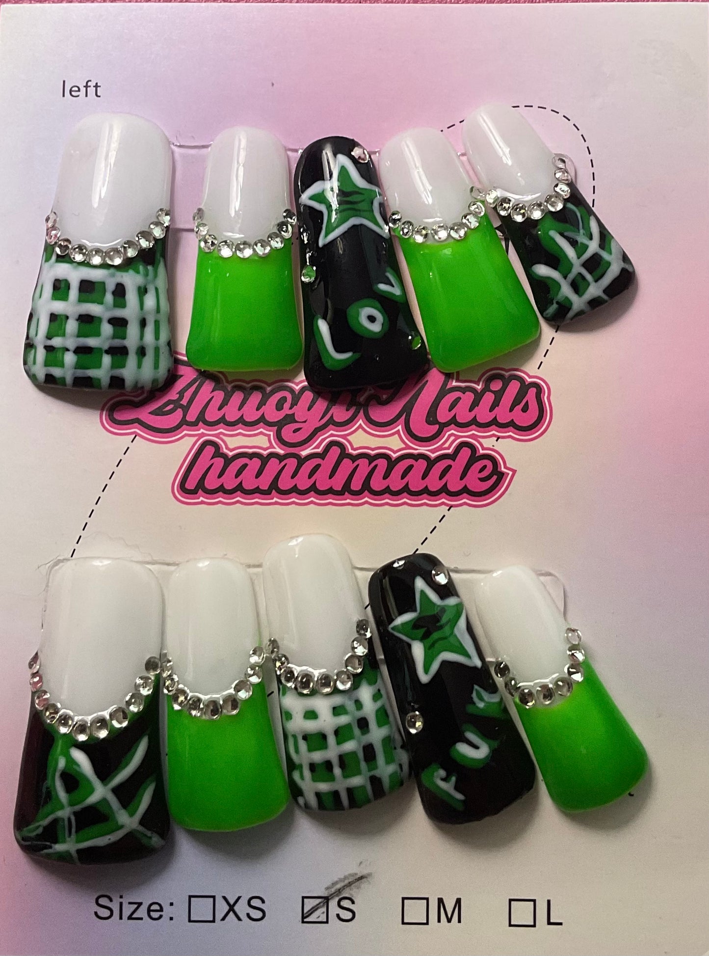 Plaid and Neon Green Press On Duck Nails