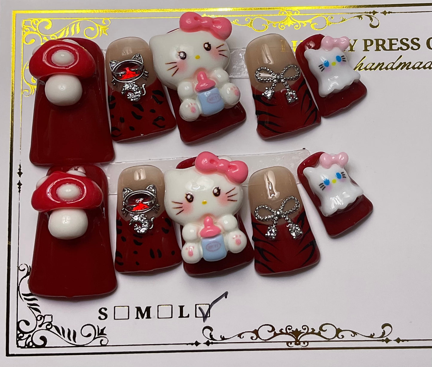 Red Hello kitty Press On Duck Nails