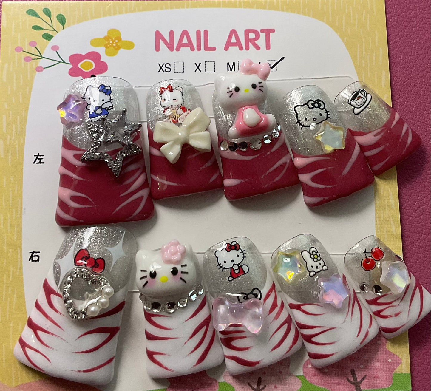 Hello Kitty Zebra Stripe Press On Duck Nails