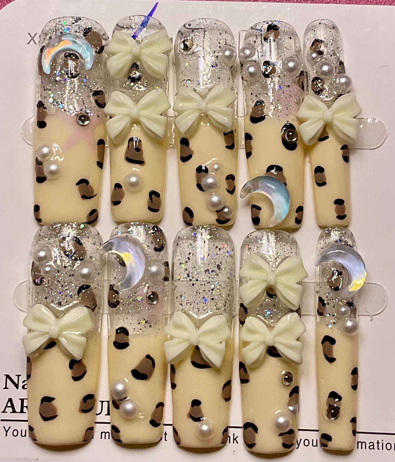 Glam Leopard & Pearl Bow Press On Nails