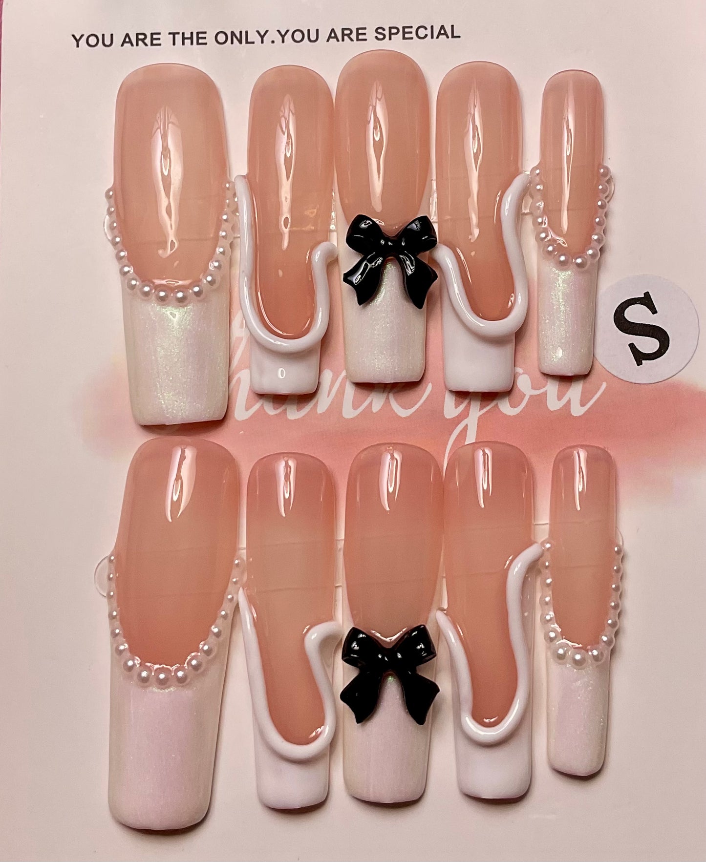 Elegant Pearl & Bowknot French Tip Press On Nails