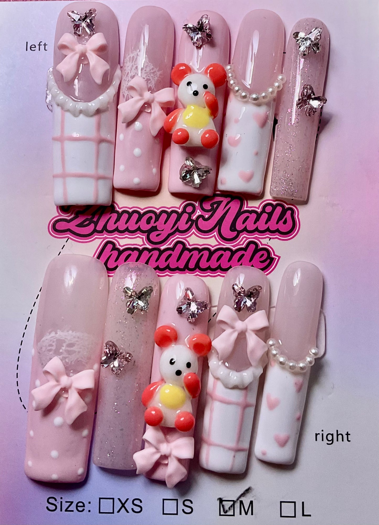 Sweet Dreams & Teddy Bear Press On Nails