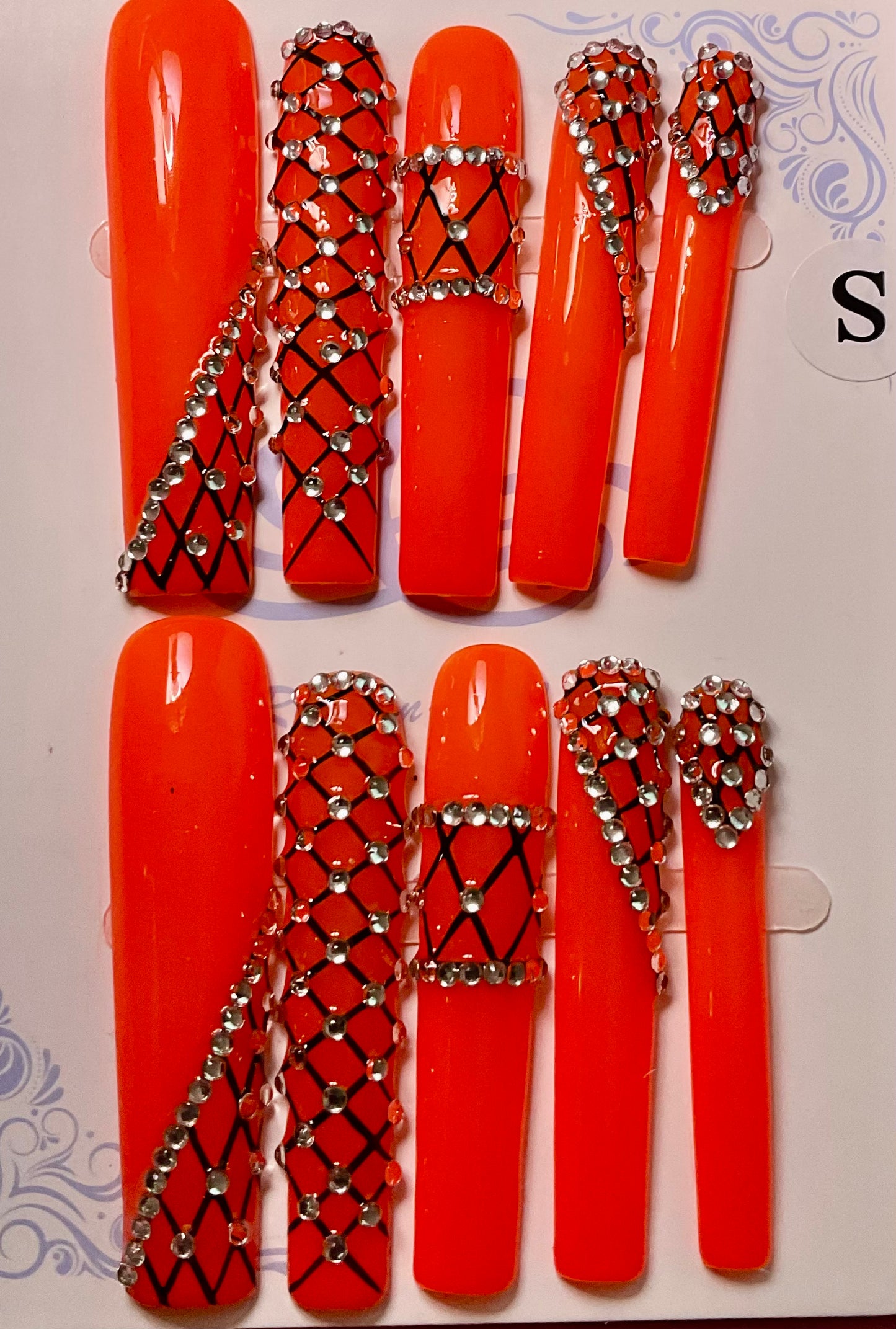 Neon Orange Bling Press On Nails
