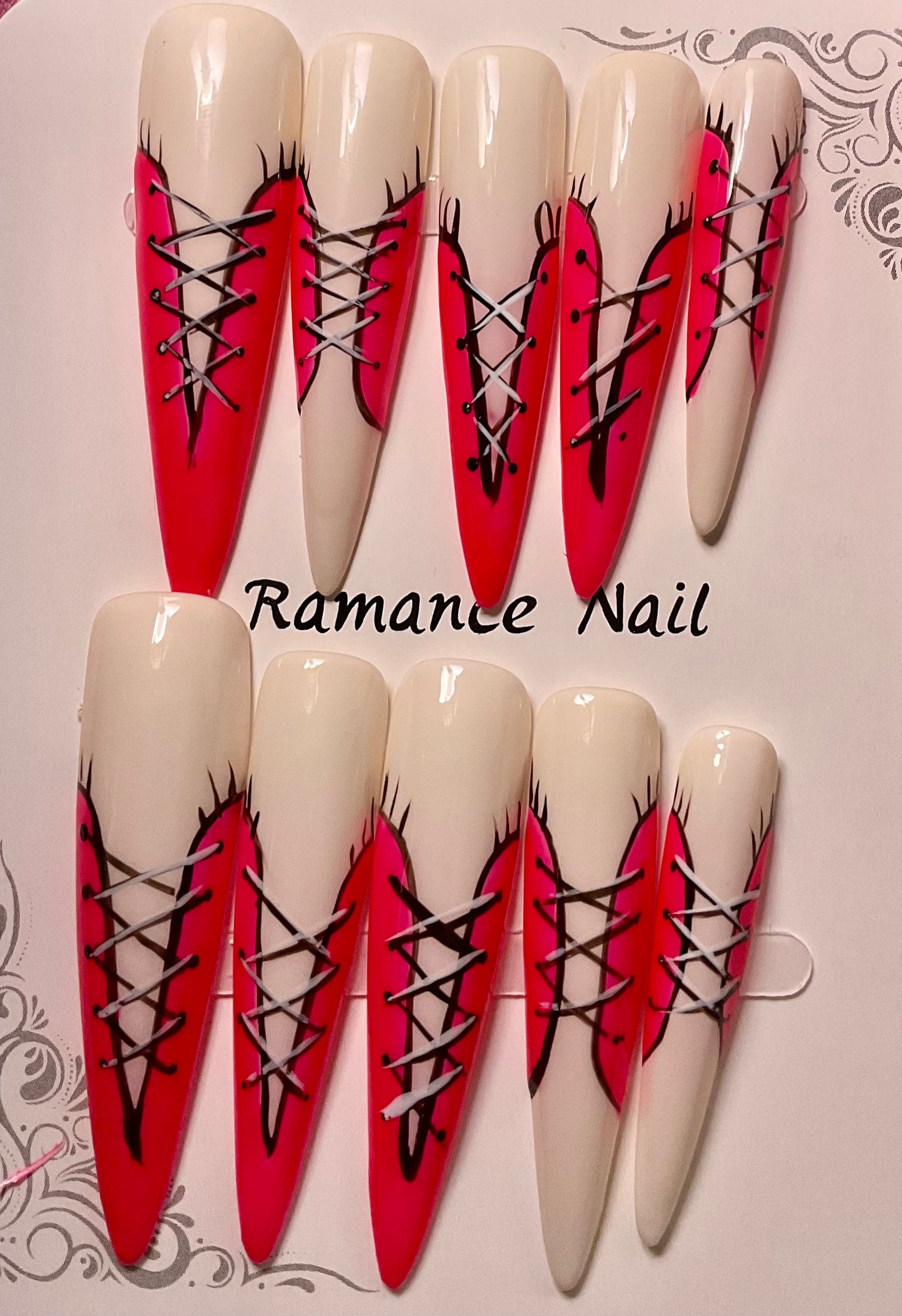Pink & White Corset Press On Nails