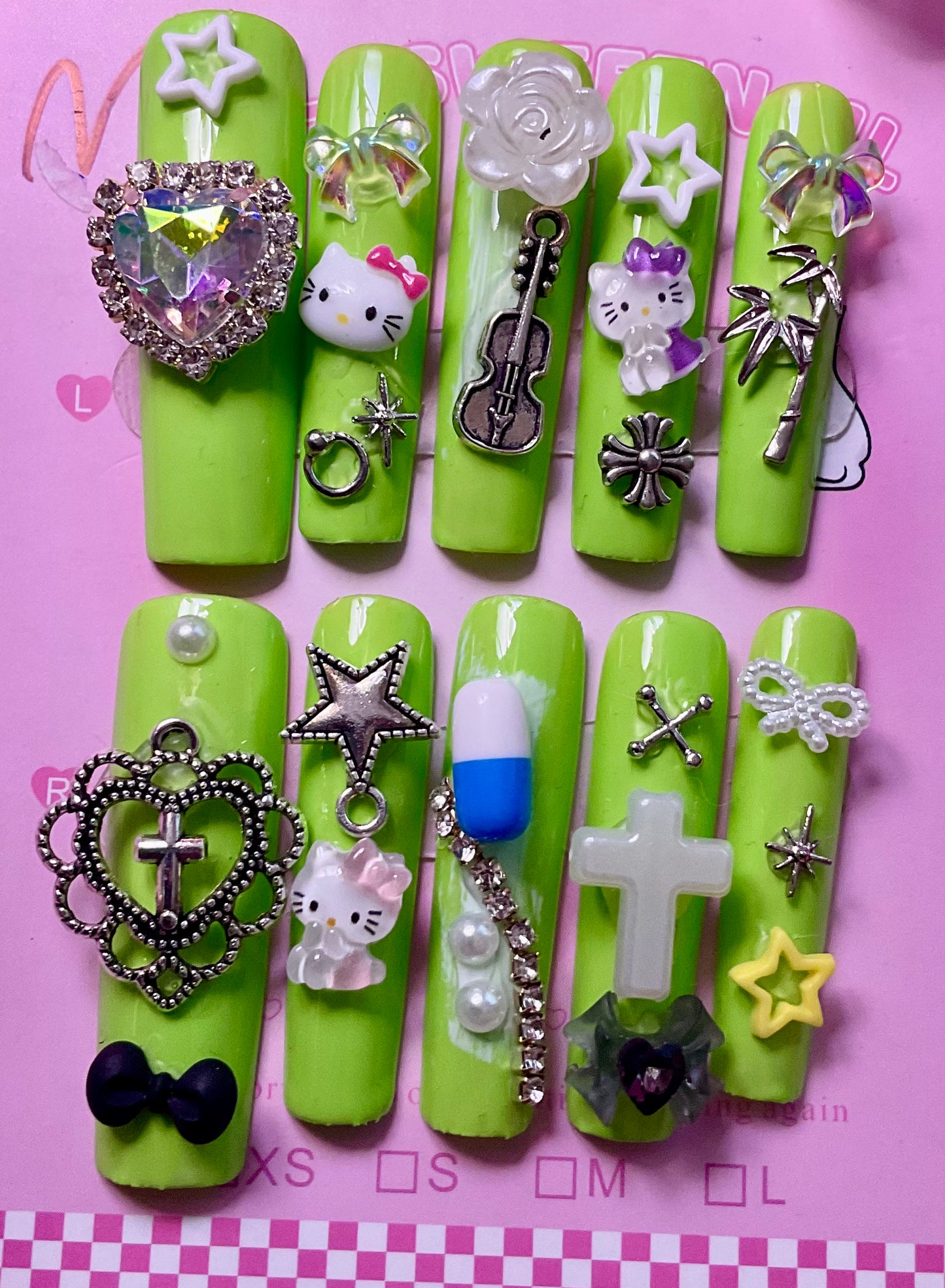 Lime Green Charm Press On Nails